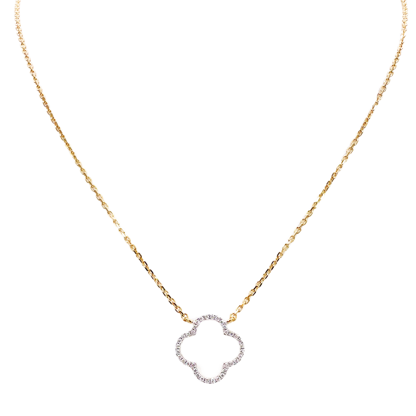 14kt geelgouden elegante open bloem diamanten ketting 0,15ct 18 inch