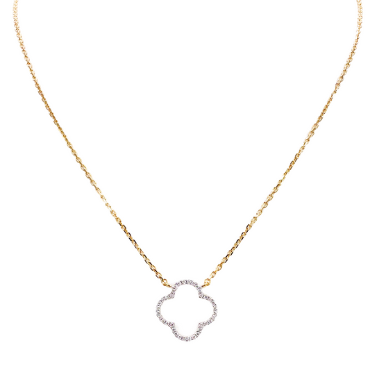 14kt geelgouden elegante open bloem diamanten ketting 0,15ct 18 inch