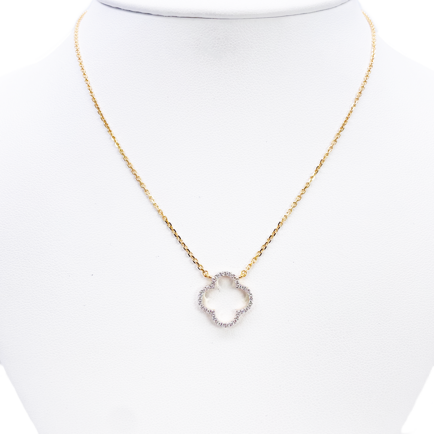 14kt geelgouden elegante open bloem diamanten ketting 0,15ct 18 inch