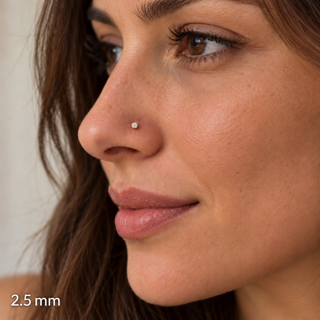 22kt geelgouden neussteek met cubic zirconia schroefsluiting (3,5MM-4,5MM)