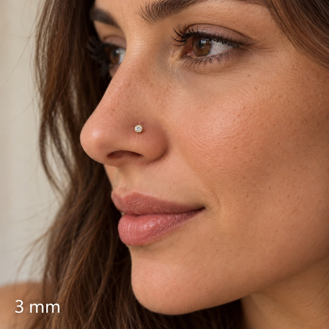22kt geelgouden neussteek met cubic zirconia schroefsluiting (3,5MM-4,5MM)