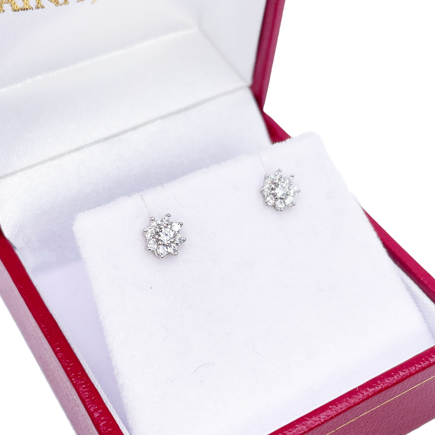 18kt witgouden kinderoorbellen met mooie achtbladige bloem en cubic zirconia, 5,5 mm lengte