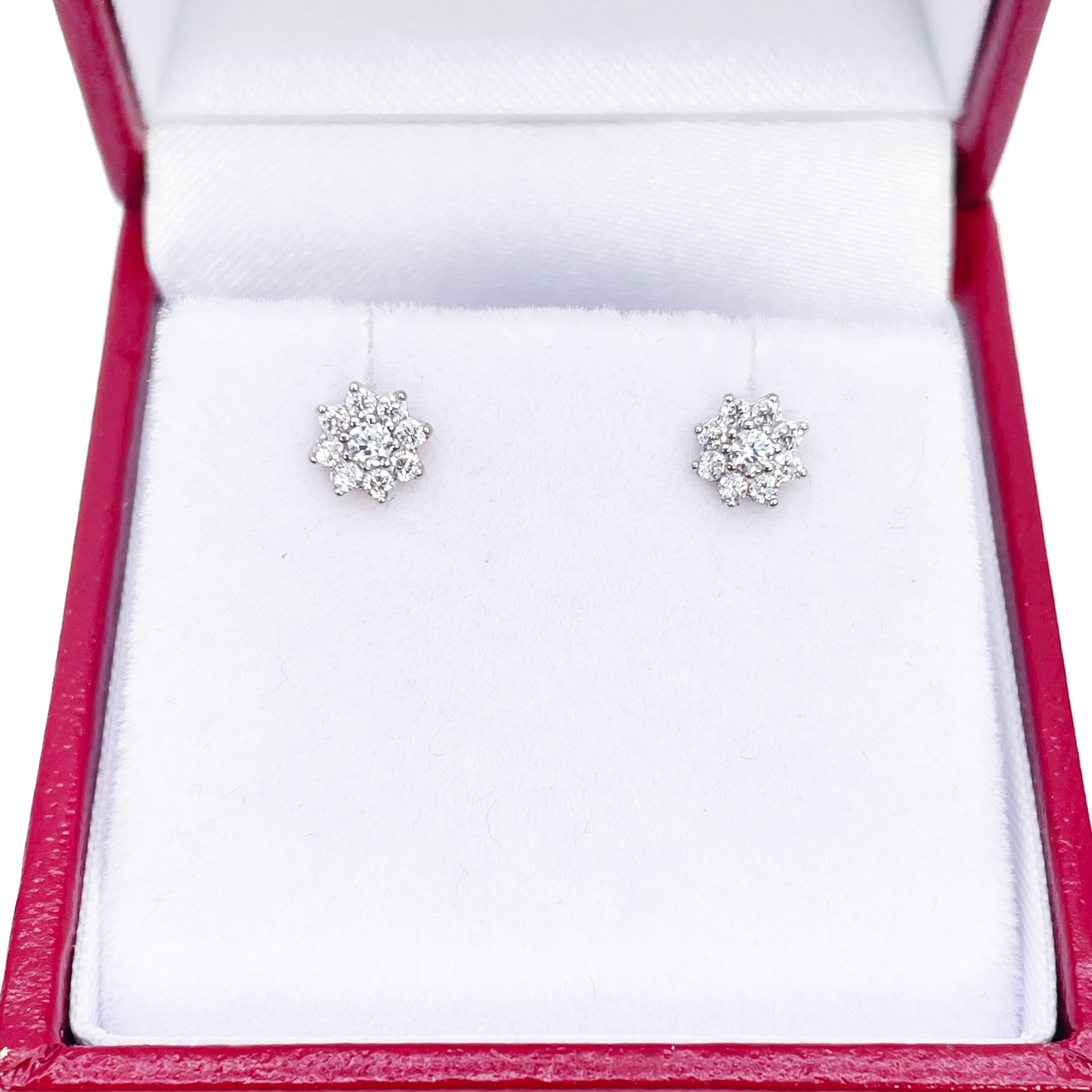 18kt witgouden kinderoorbellen met mooie achtbladige bloem en cubic zirconia, 5,5 mm lengte