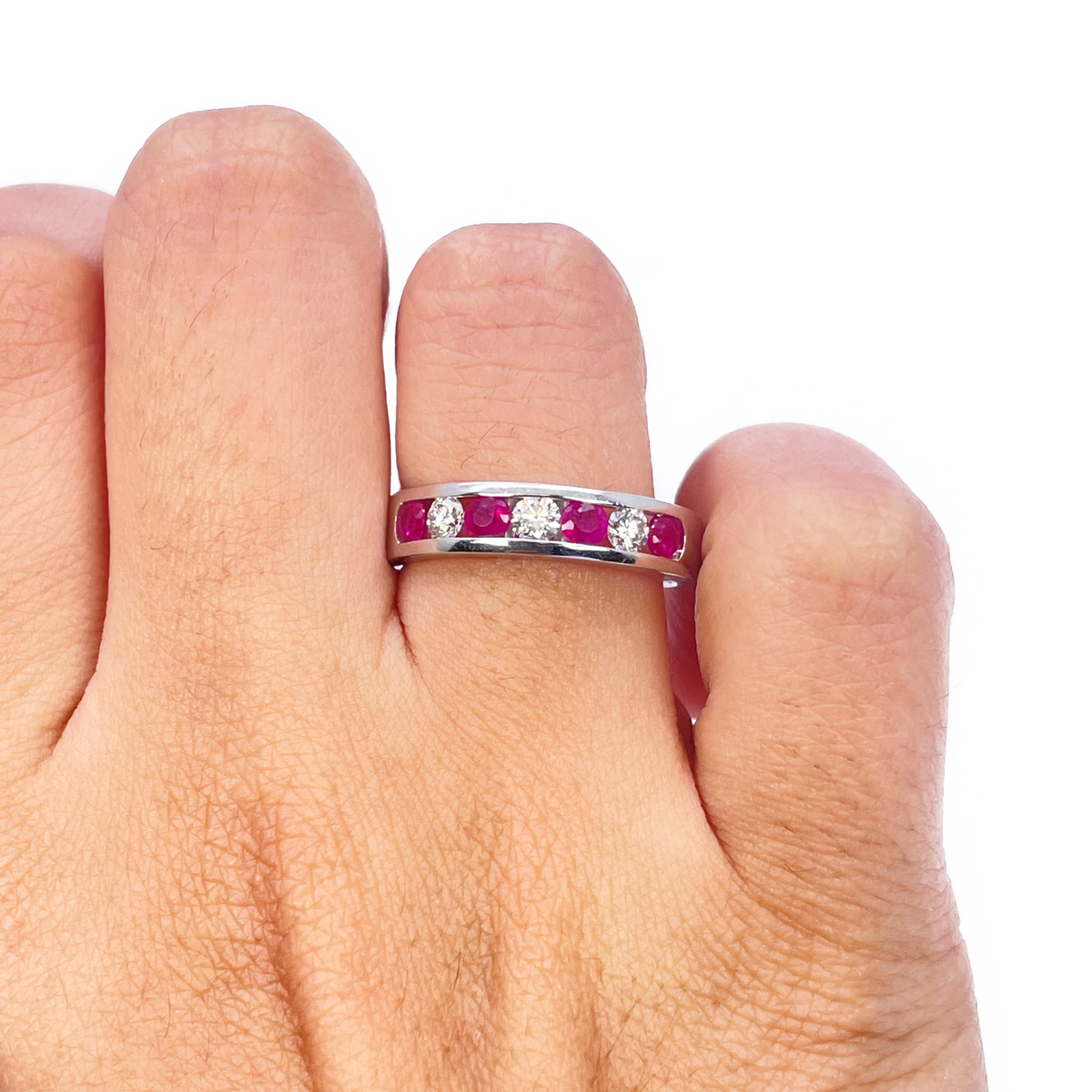18ct White Gold Natural Ruby & Diamond Channel Band 0.85ct