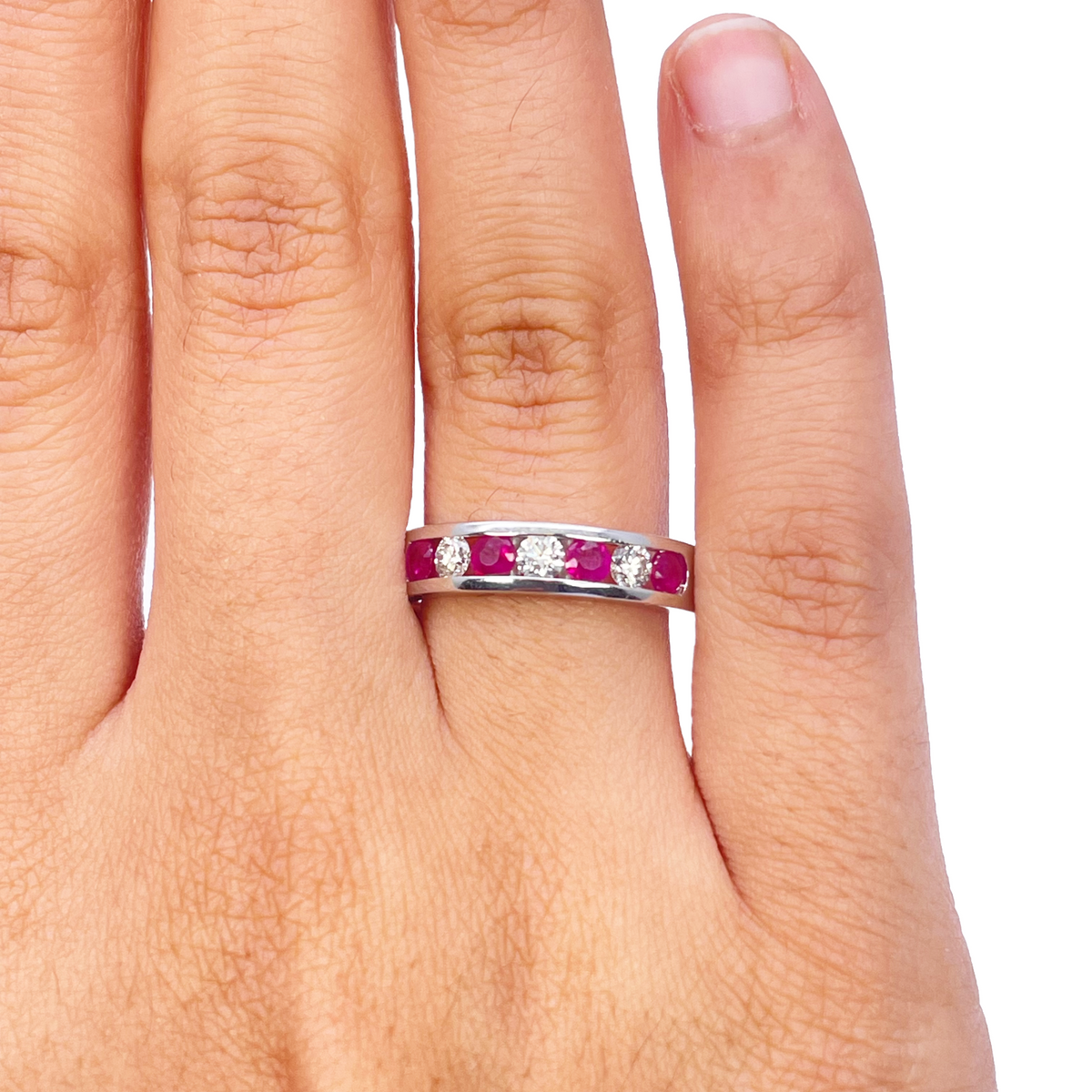 18ct White Gold Natural Ruby & Diamond Channel Band 0.85ct