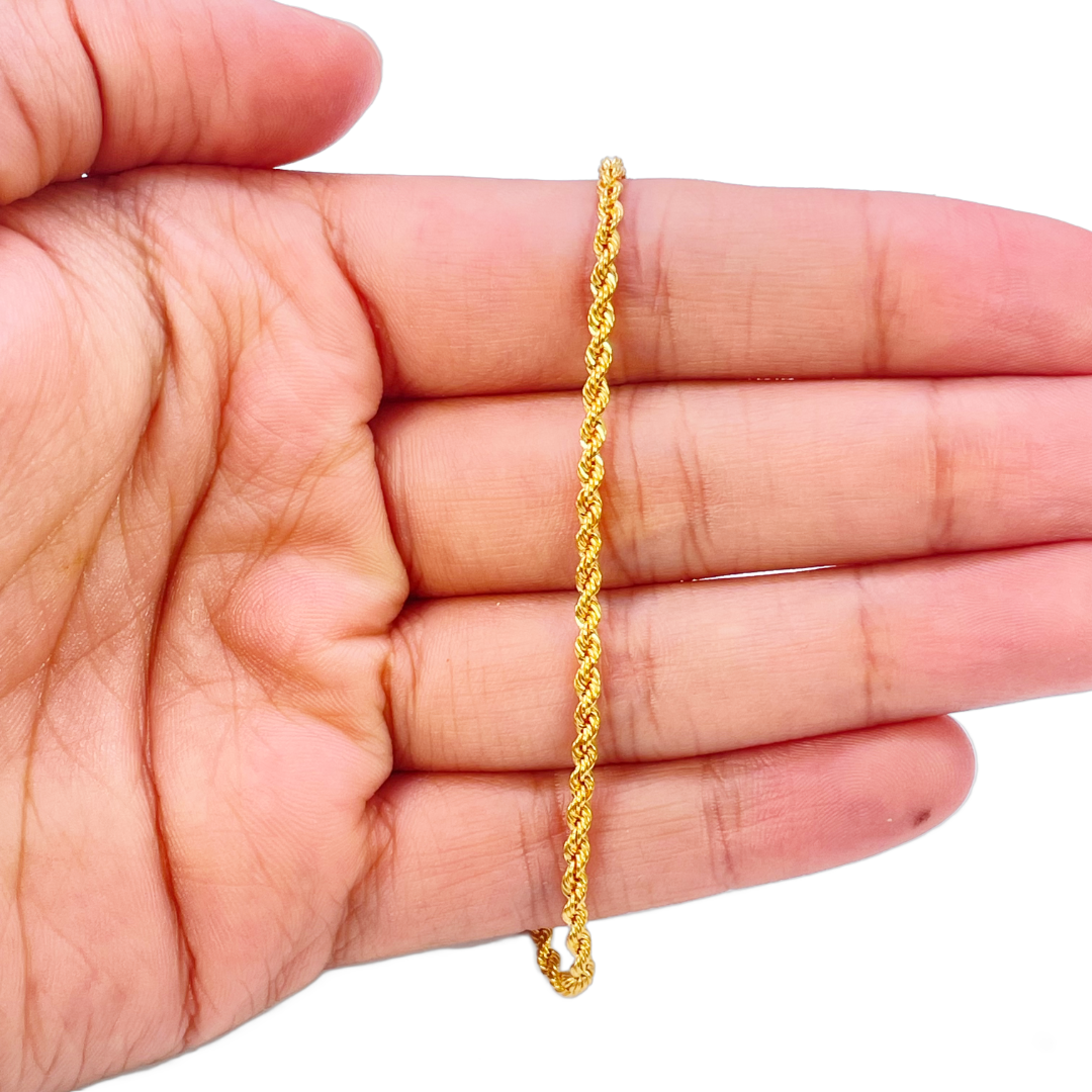 22 kt gouden touwketting armband lichtgewicht 7 inch 2,2 mm