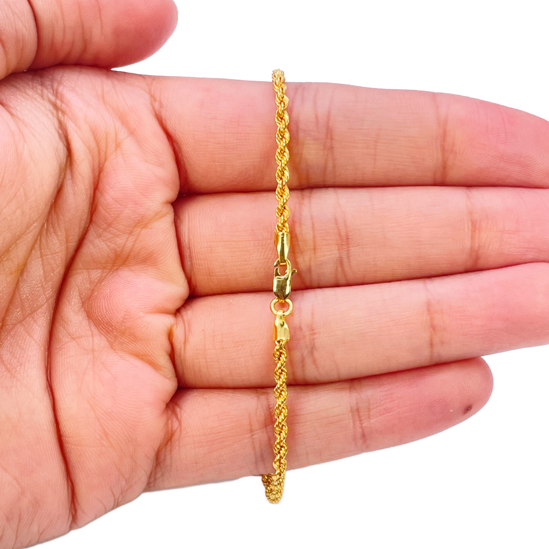 22 kt gouden touwketting armband lichtgewicht 7 inch 2,2 mm