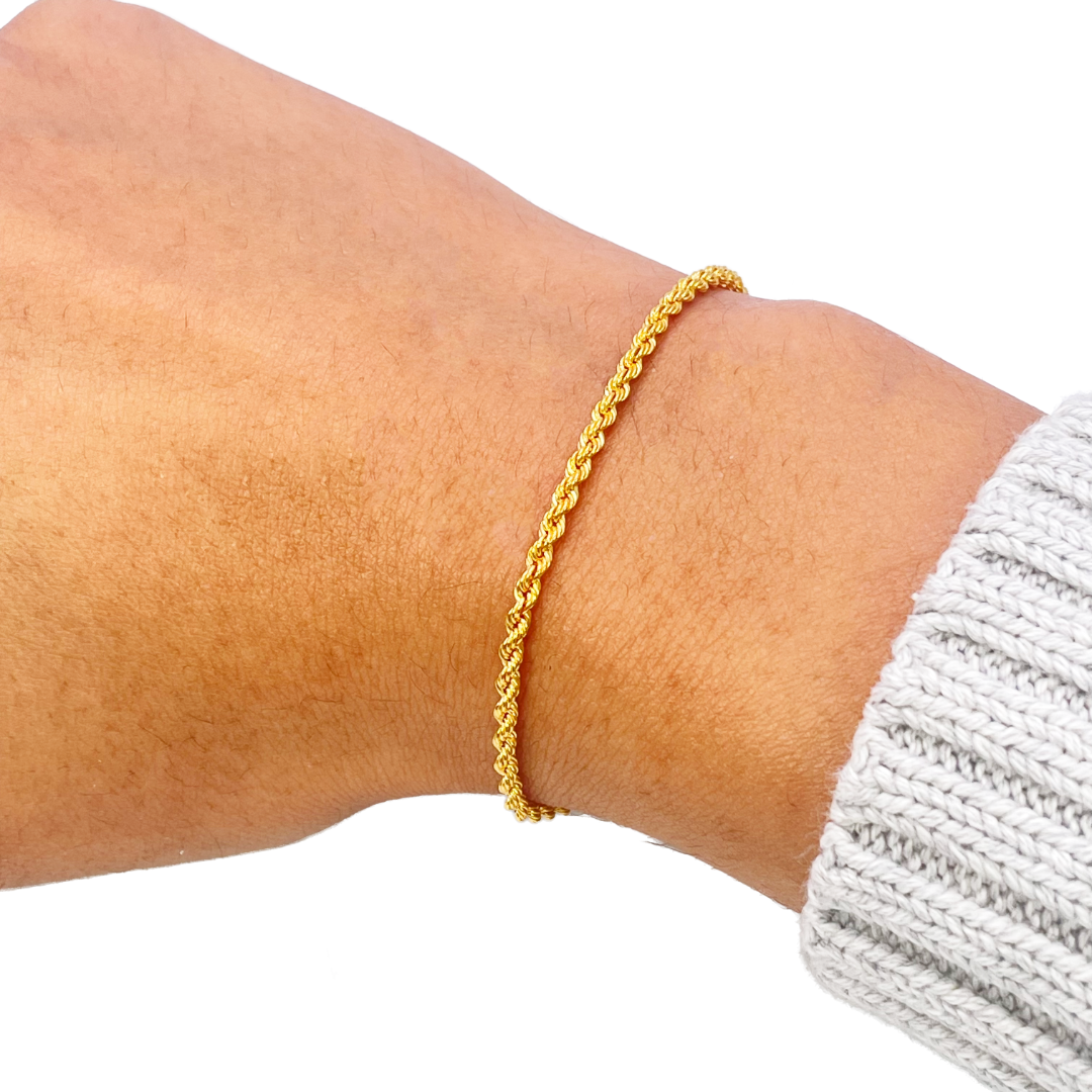 22 kt gouden touwketting armband lichtgewicht 7 inch 2,2 mm