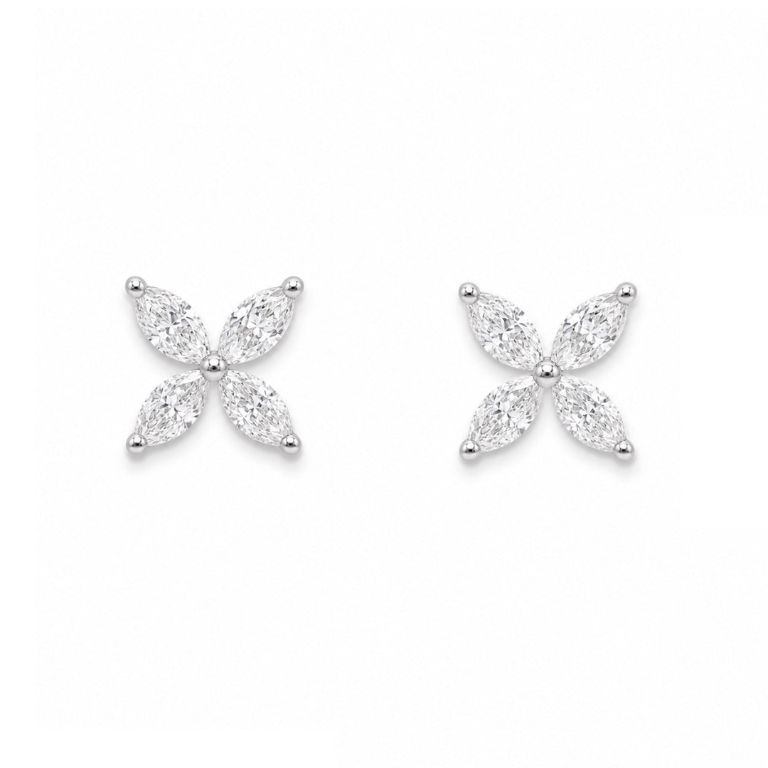 18 kt witgouden marquise diamant vierbladige bloem oorstekers 0,75 ct