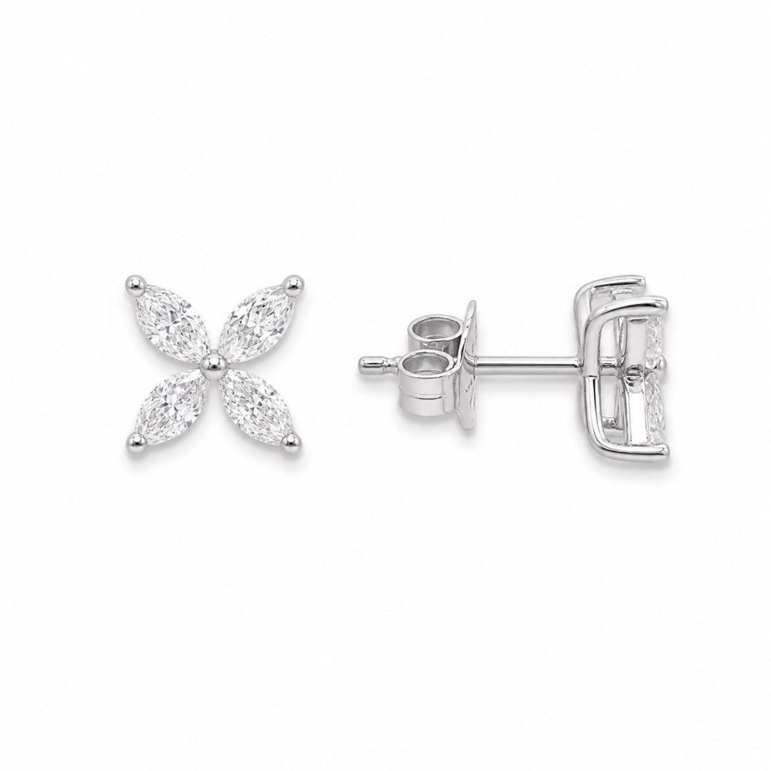 18 kt witgouden marquise diamant vierbladige bloem oorstekers 0,75 ct