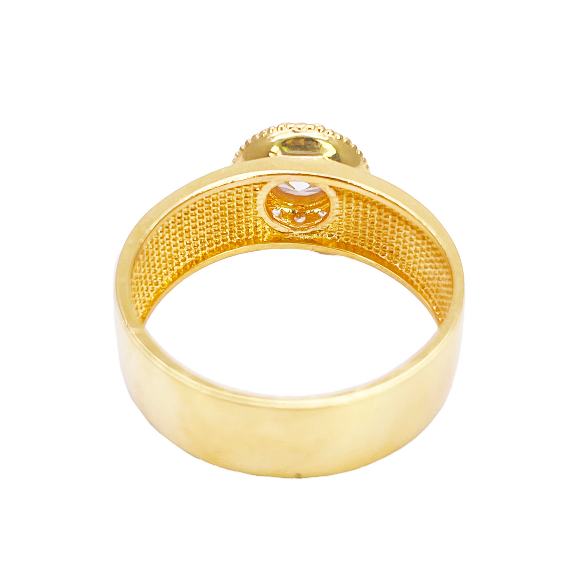 22-karaats gouden halo-ring met kubieke zirkonia, hoogglans, 8,6 mm breed