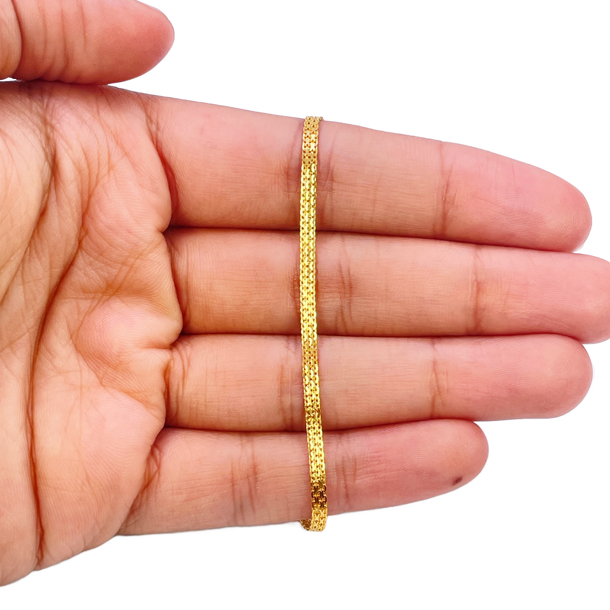 22ct Yellow Gold Flat Bismark Chain Bracelet 7 Inches High-Polished Minimalist