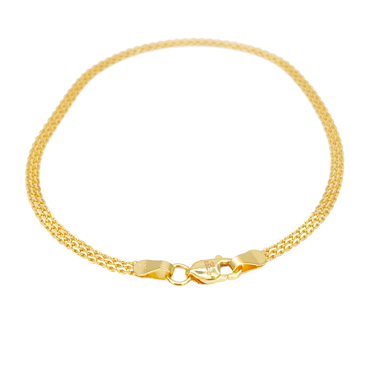 22ct Yellow Gold Flat Bismark Chain Bracelet 7 Inches High-Polished Minimalist