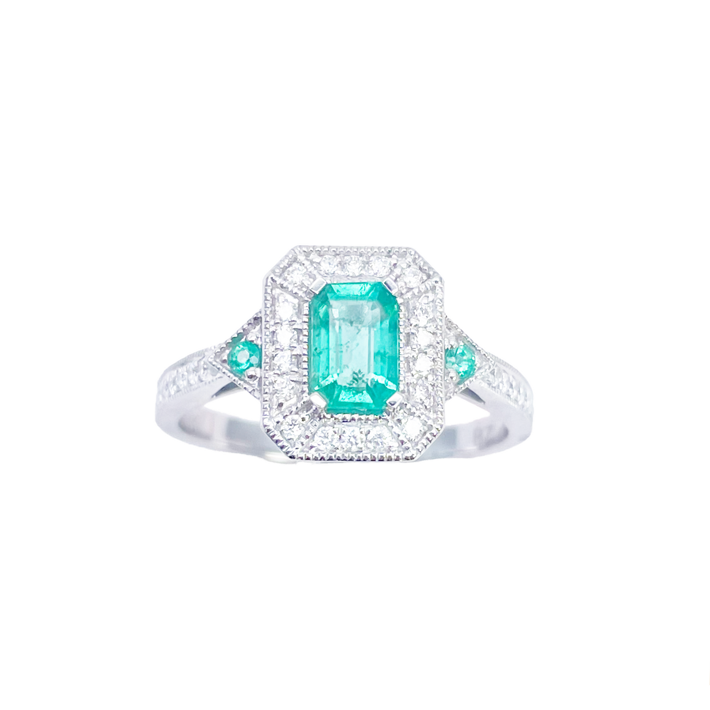 18-karaats gouden ring met natuurlijke smaragd en diamant, ronde en smaragd slijpvorm 0,80ct