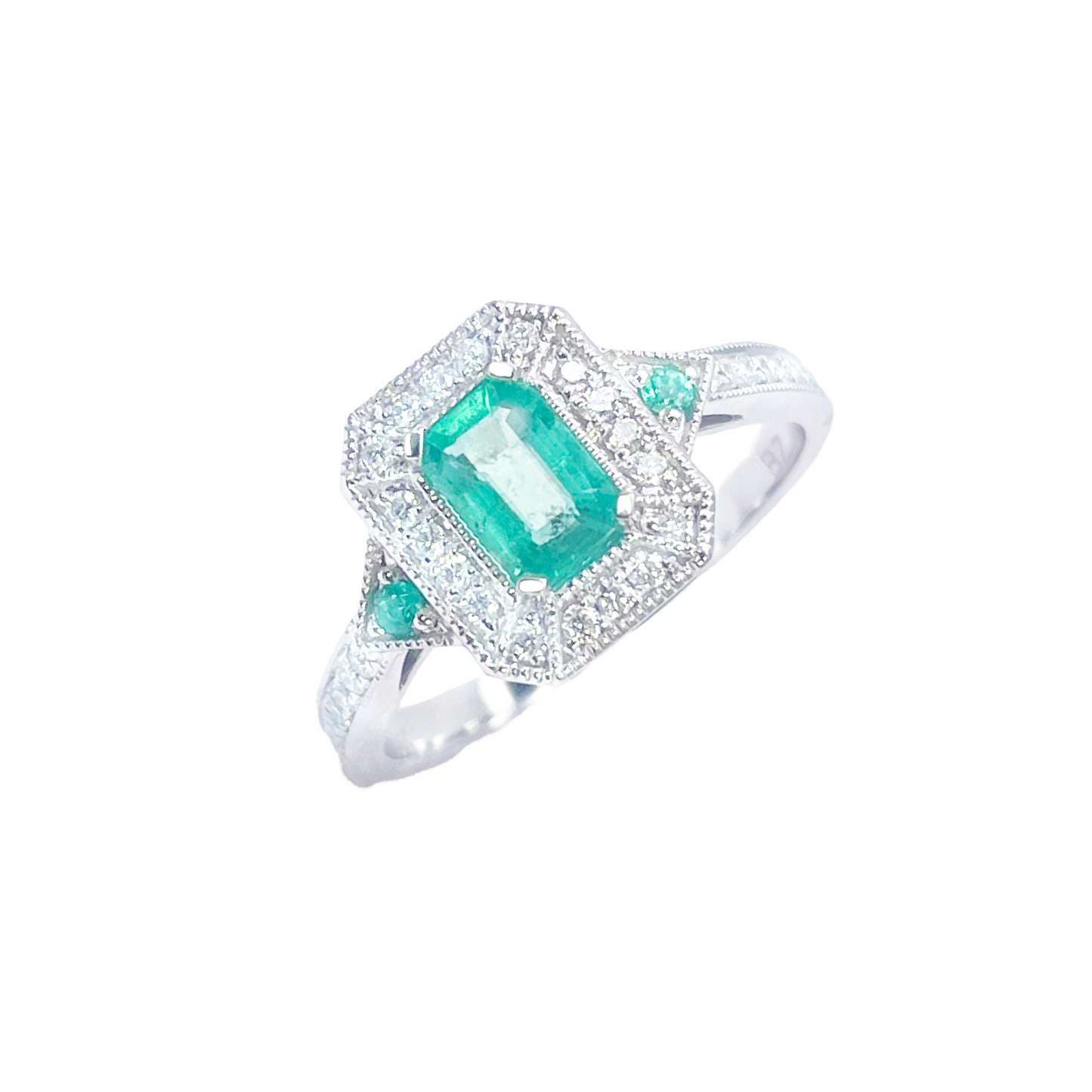 18-karaats gouden ring met natuurlijke smaragd en diamant, ronde en smaragd slijpvorm 0,80ct