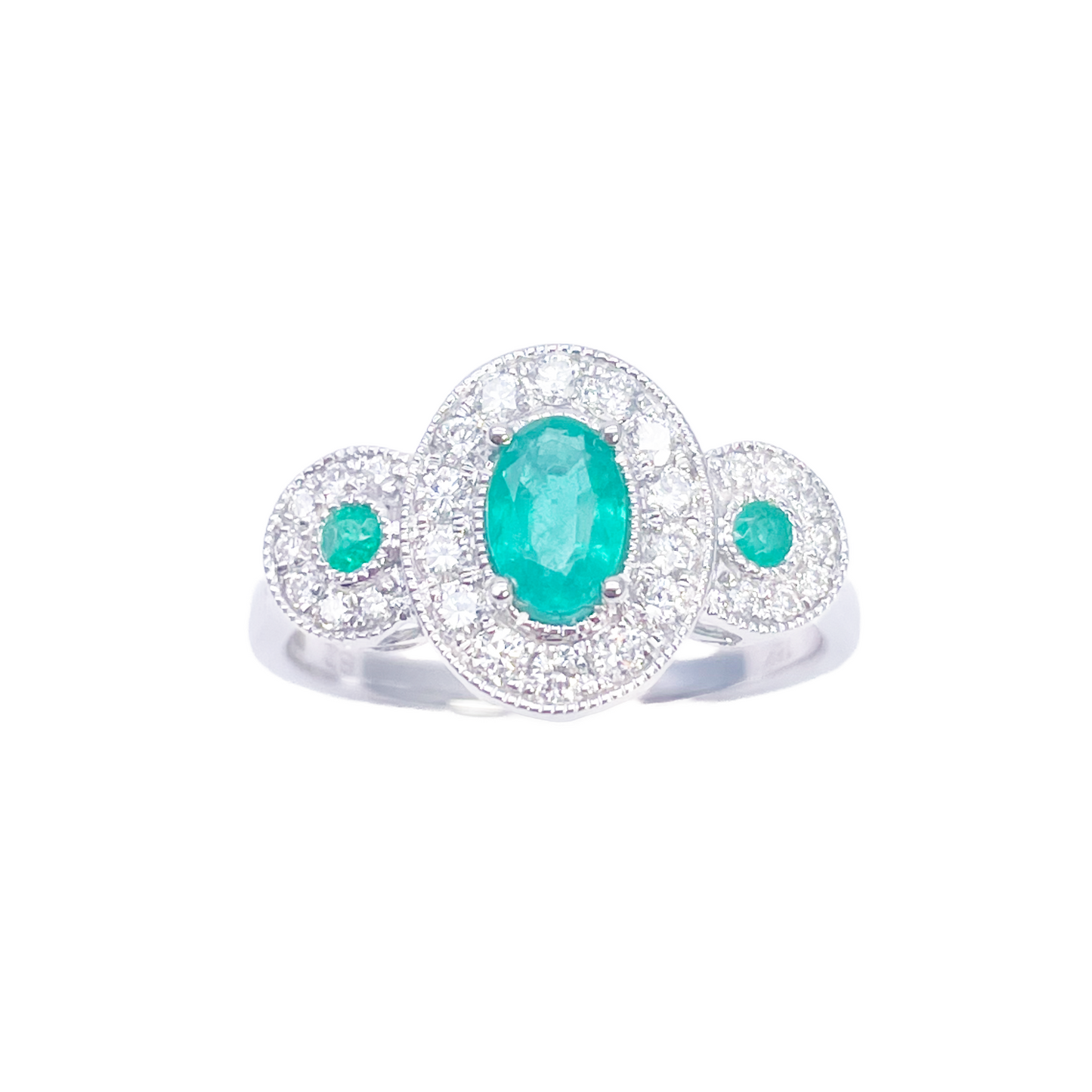 18-karaats gouden ring met natuurlijke smaragd en diamant, ronde en ovale slijpvorm 0,80ct