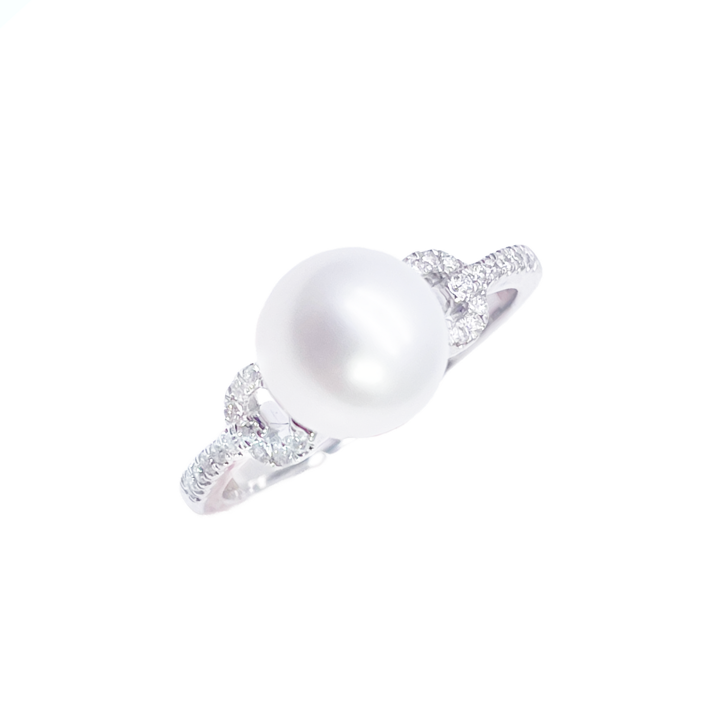 18-karaats gouden ring met zoetwaterparel en diamant, natuurlijke ronde slijpvorm 0,10ct