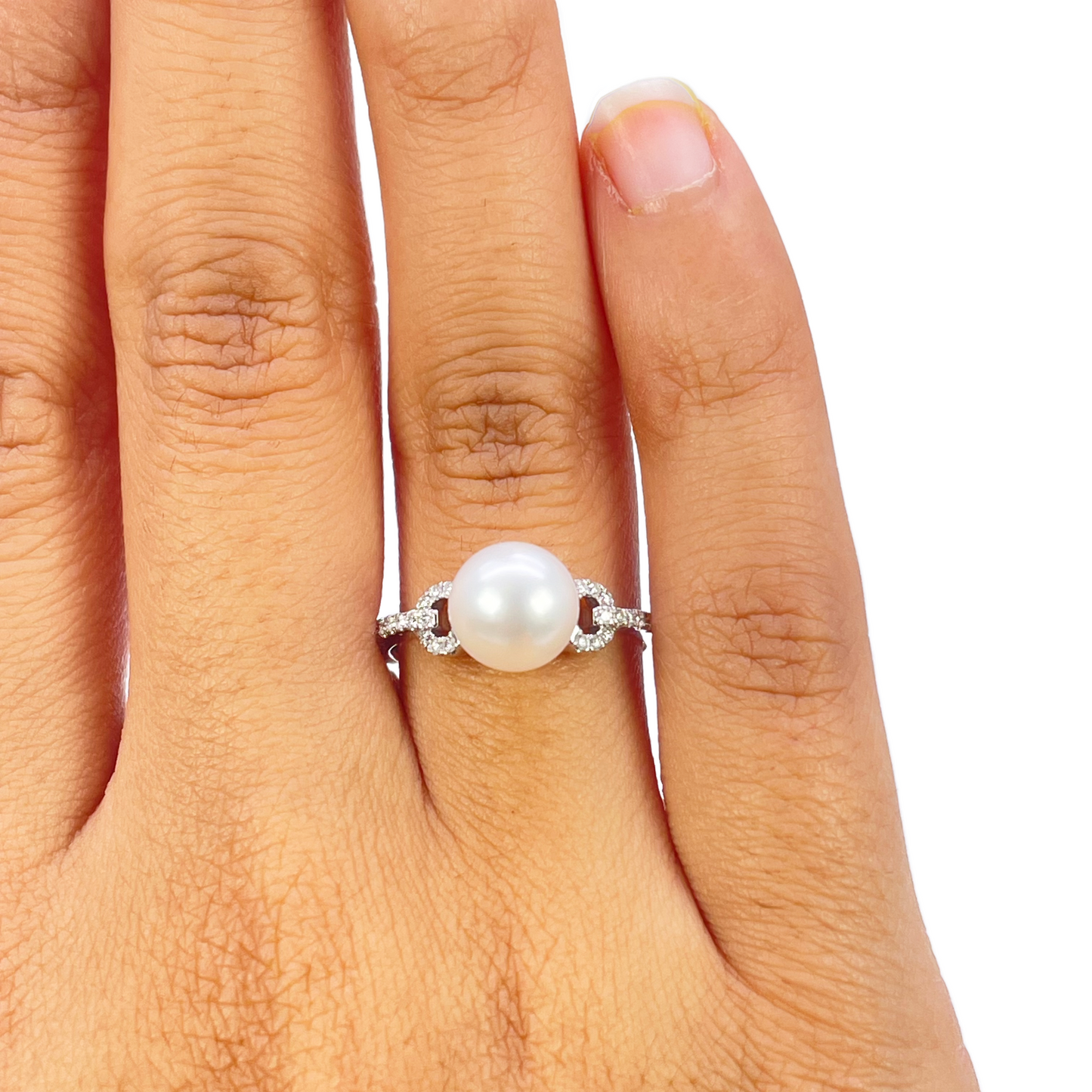18-karaats gouden ring met zoetwaterparel en diamant, natuurlijke ronde slijpvorm 0,10ct