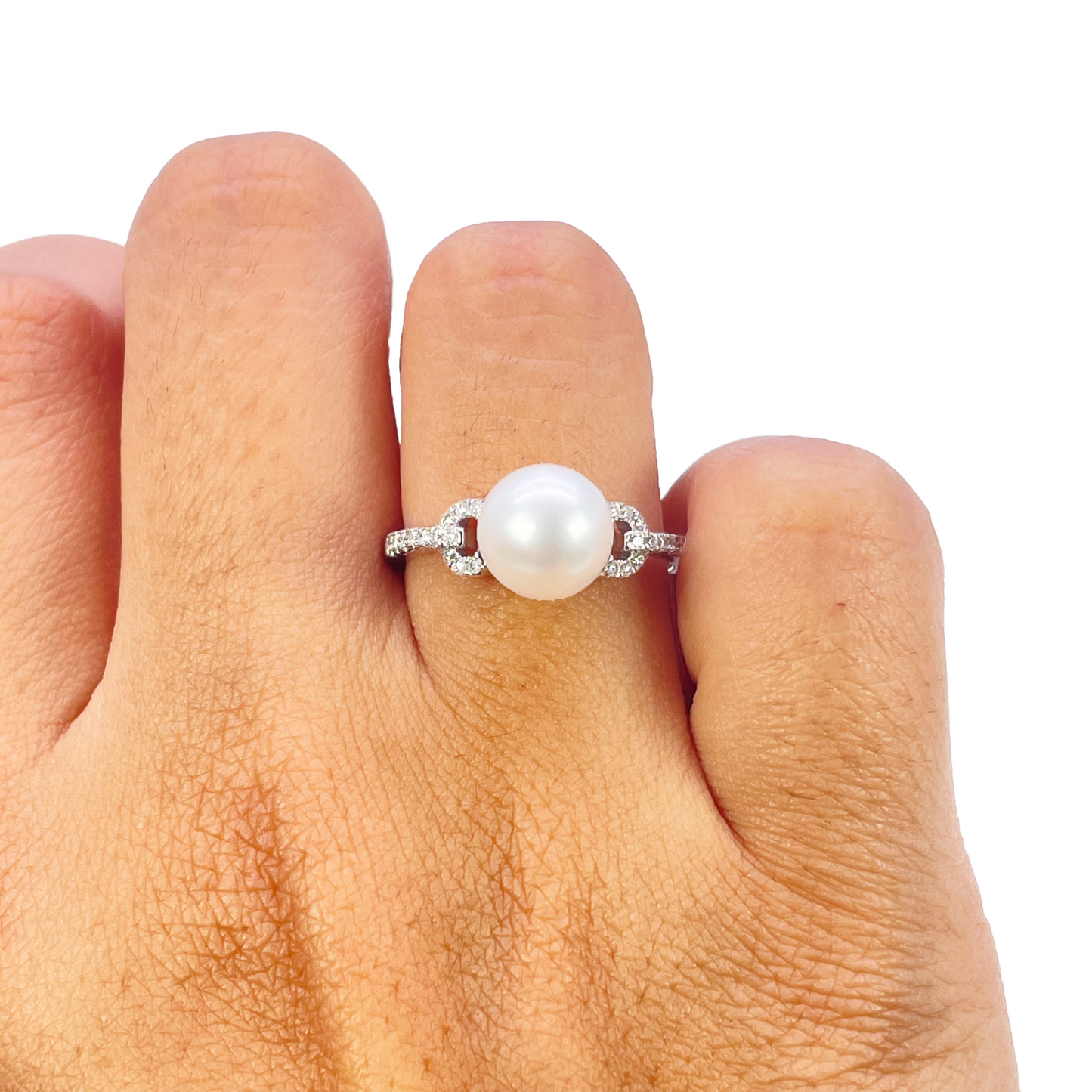 18-karaats gouden ring met zoetwaterparel en diamant, natuurlijke ronde slijpvorm 0,10ct