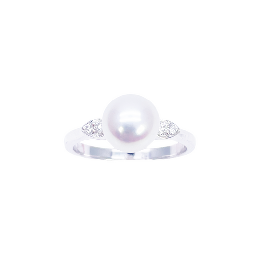 18-karaats gouden ring met zoetwaterparel en diamant, natuurlijke ronde slijpvorm 0,07ct