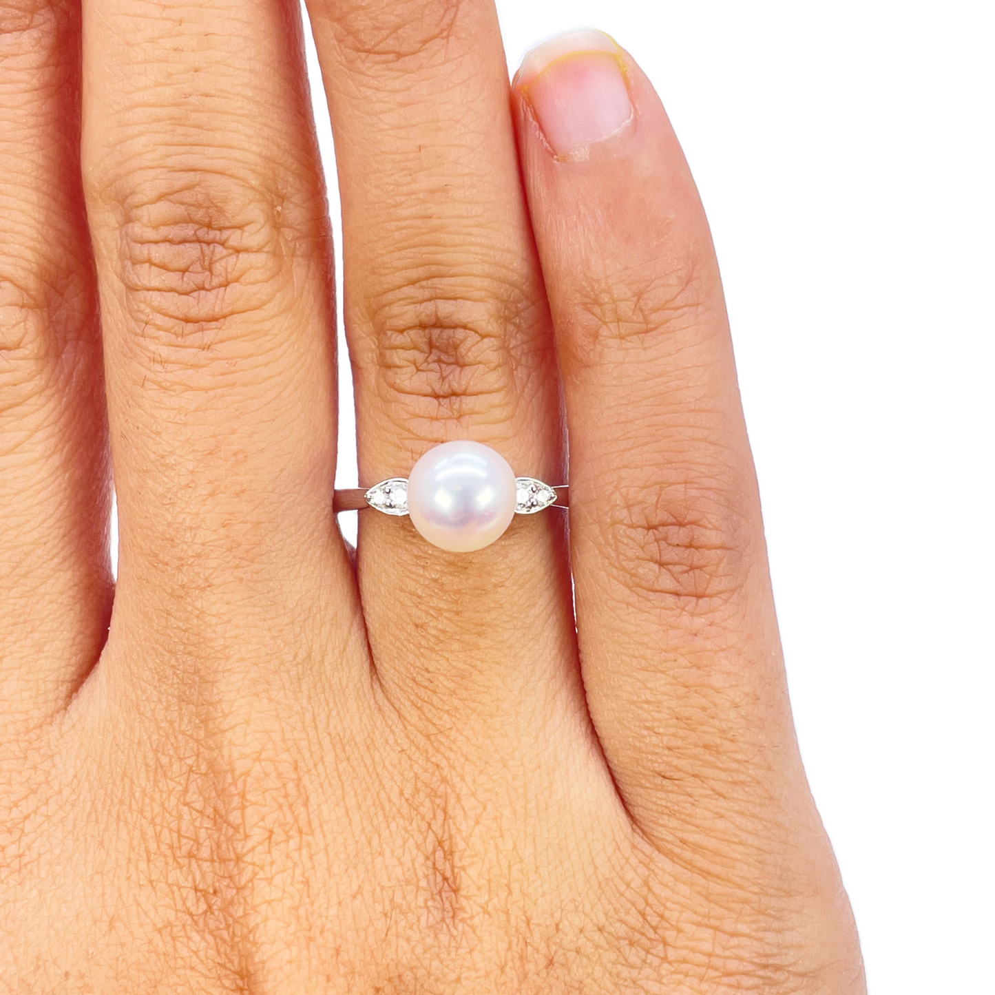 18-karaats gouden ring met zoetwaterparel en diamant, natuurlijke ronde slijpvorm 0,07ct