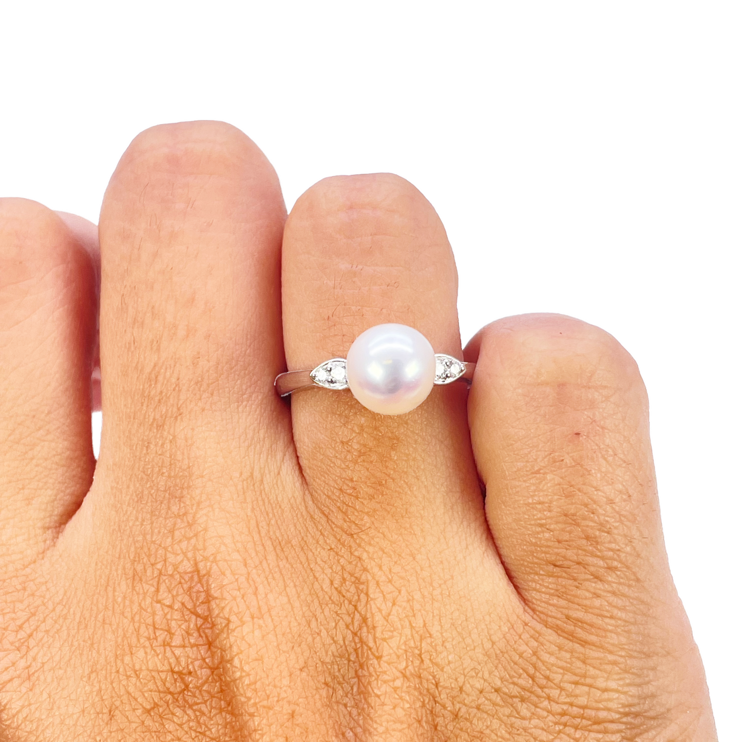 18-karaats gouden ring met zoetwaterparel en diamant, natuurlijke ronde slijpvorm 0,07ct