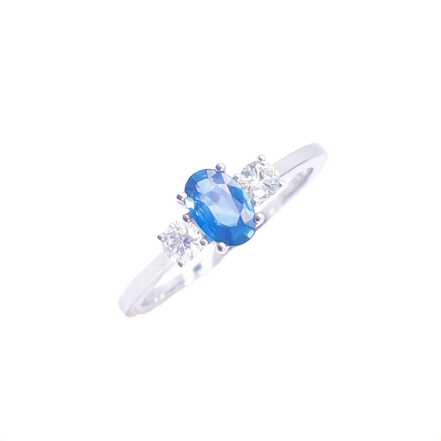 18kt Goud Natuurlijke Saffier Diamant Drie-Stenen Ring Rond & Ovaal Geslepen 0,65ct