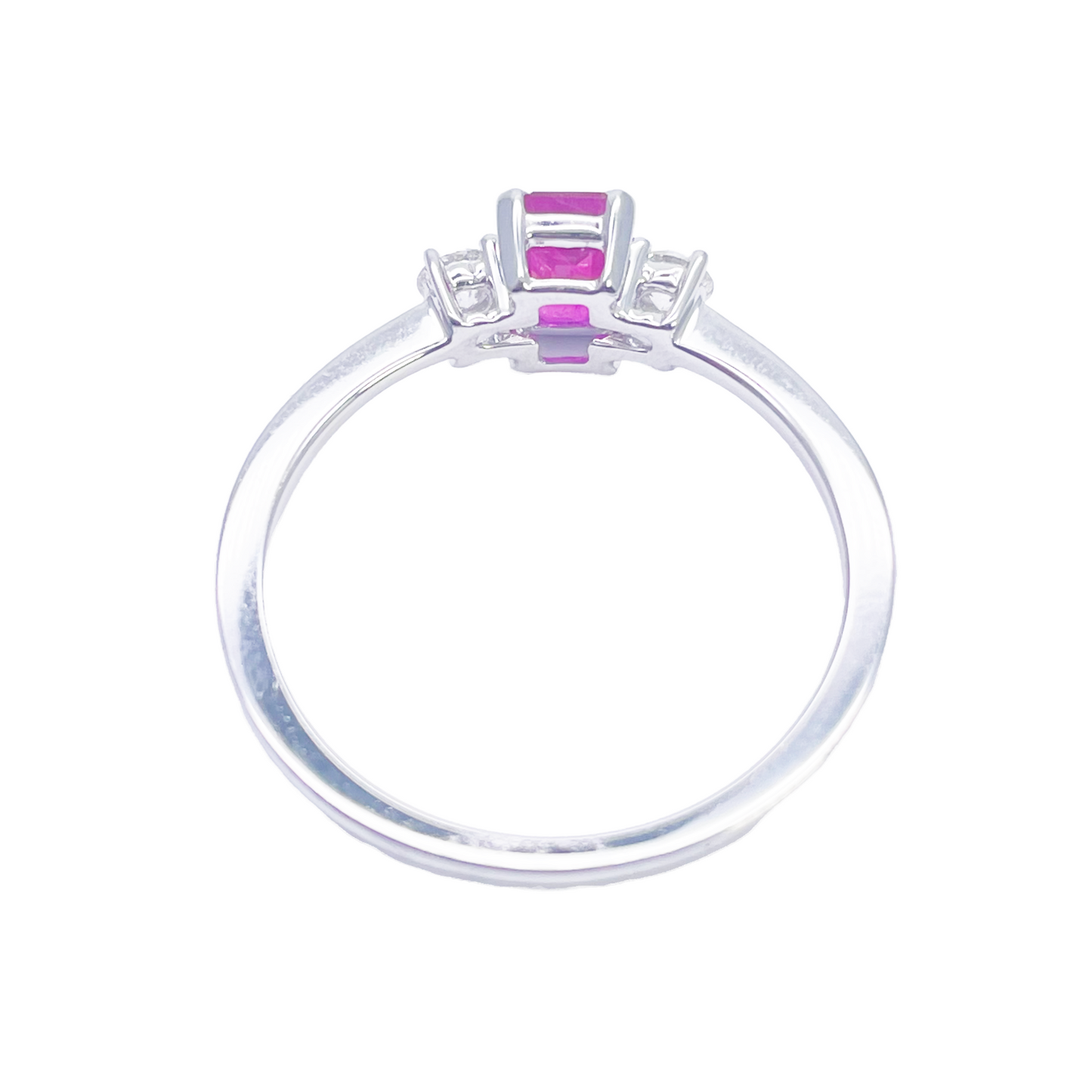 18kt Goud Robijn Diamant Ring Natuurlijke Ronde & Smaragd Geslepen Drie-Stenen 0,75ct