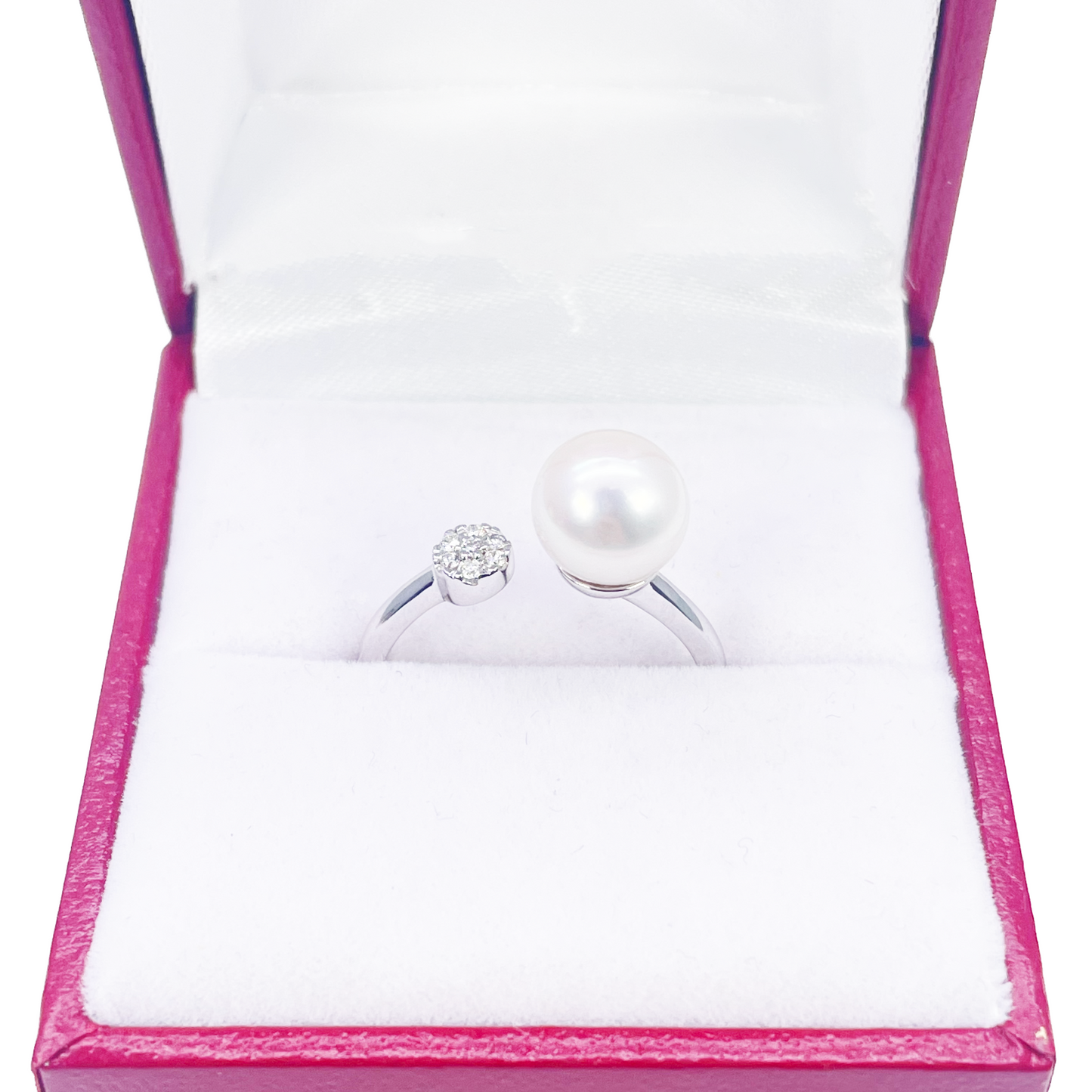 18kt Goud Zoetwaterparel Diamant Ring Natuurlijke Ronde 0,05ct