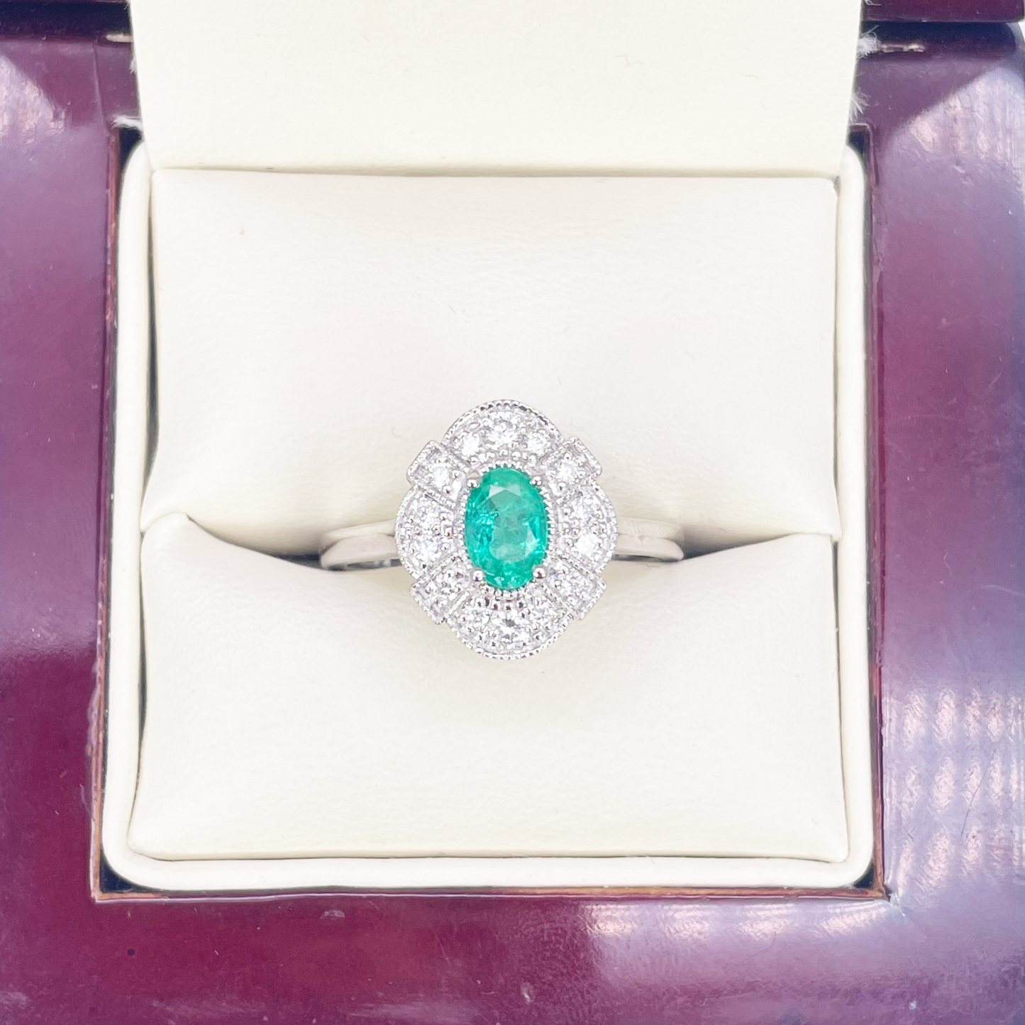 18kt Goud Natuurlijke Smaragd Diamant Halo Ring Rond & Ovaal Geslepen 0,65ct