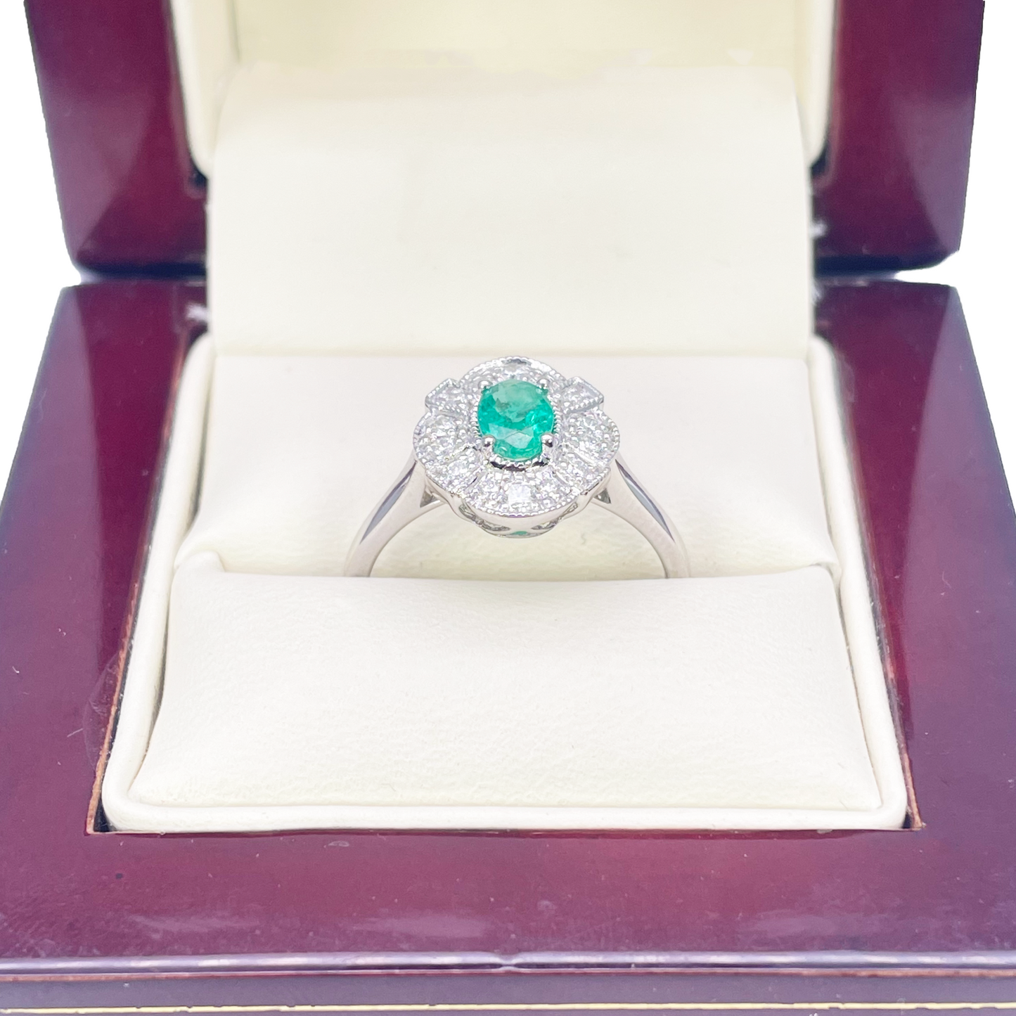 18kt Goud Natuurlijke Smaragd Diamant Halo Ring Rond & Ovaal Geslepen 0,65ct