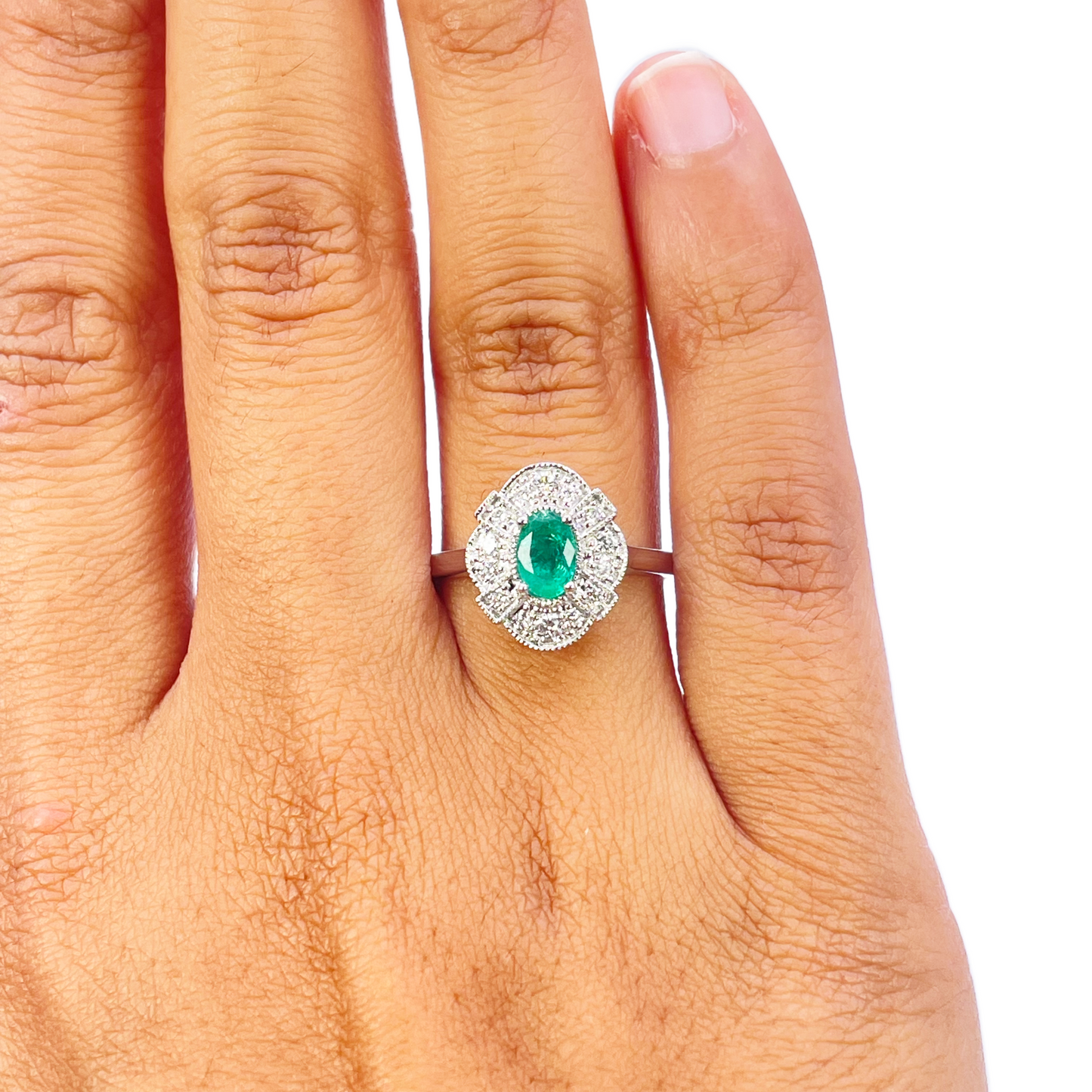 18kt Goud Natuurlijke Smaragd Diamant Halo Ring Rond & Ovaal Geslepen 0,65ct