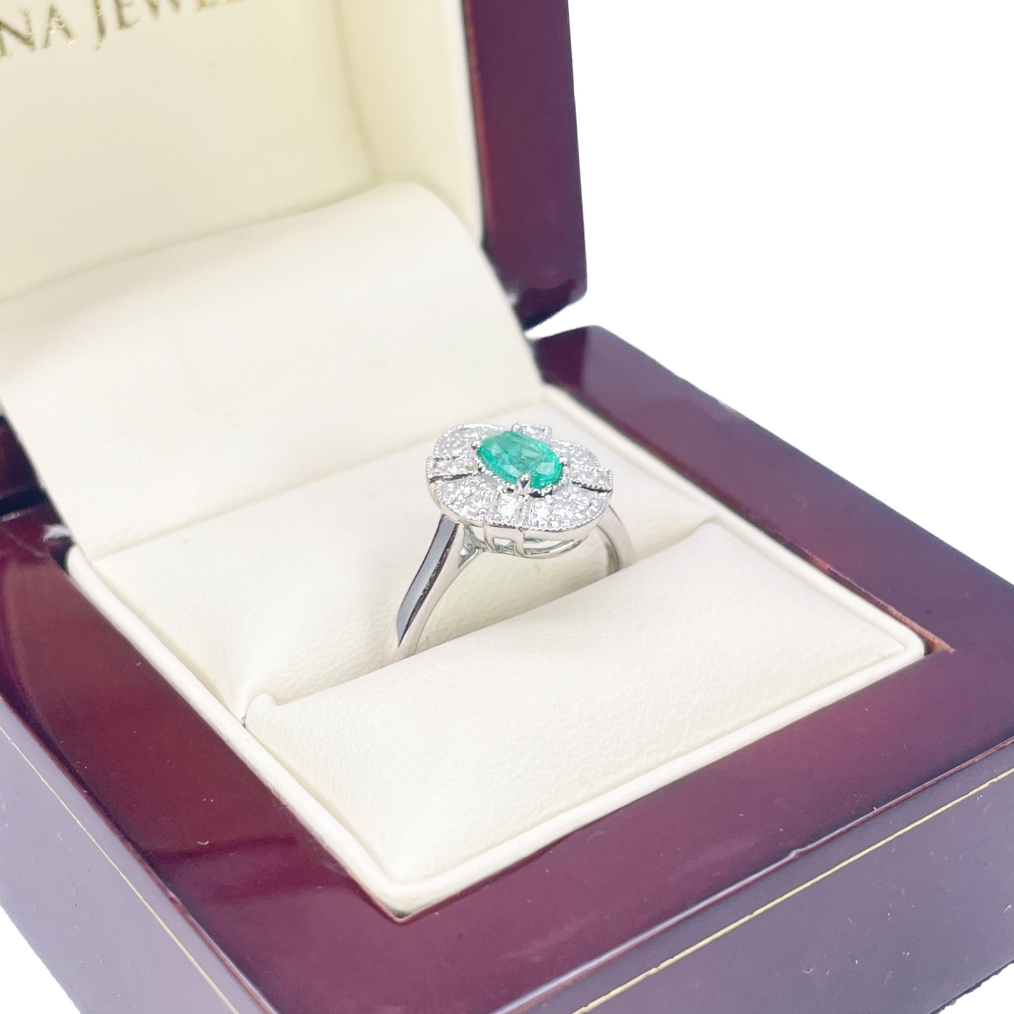 18kt Goud Natuurlijke Smaragd Diamant Halo Ring Rond & Ovaal Geslepen 0,65ct