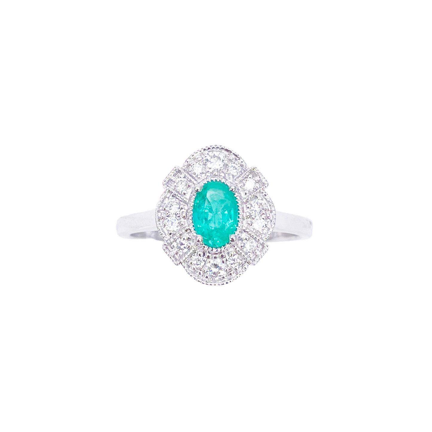 18kt Goud Natuurlijke Smaragd Diamant Halo Ring Rond & Ovaal Geslepen 0,65ct