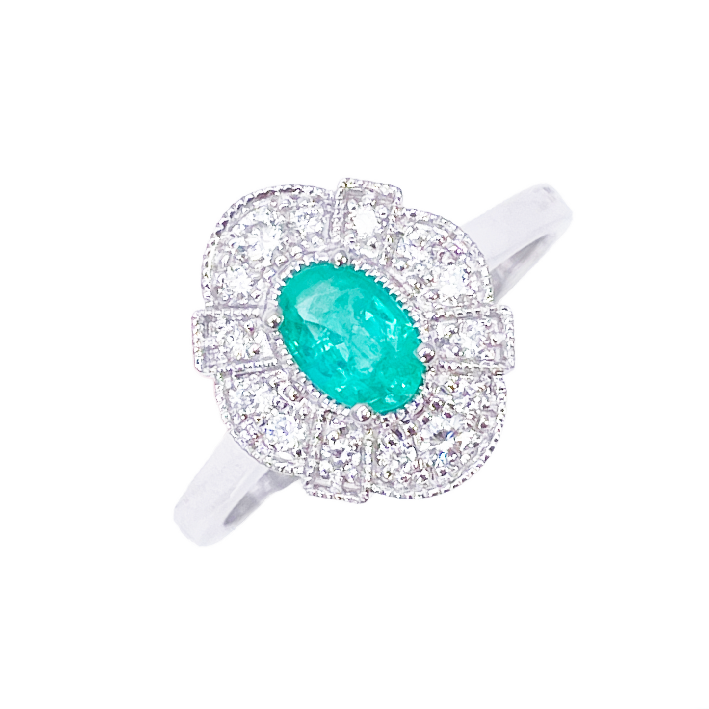 18kt Goud Natuurlijke Smaragd Diamant Halo Ring Rond & Ovaal Geslepen 0,65ct
