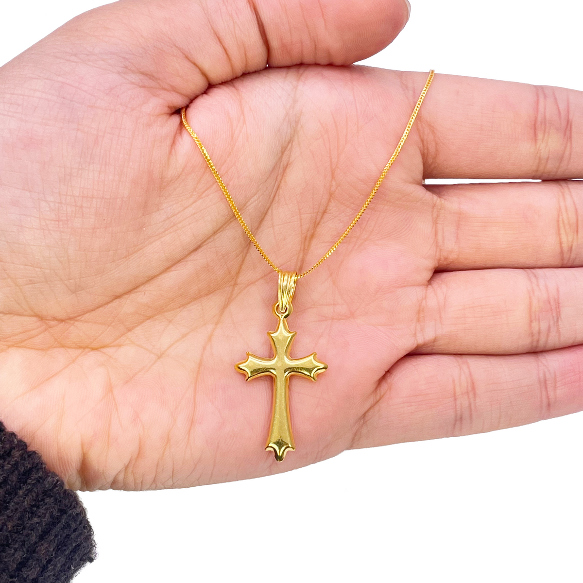 22kt Geelgoud Lichtgewicht Mat Kruis Hanger 33mm Lengte 16mm Breedte