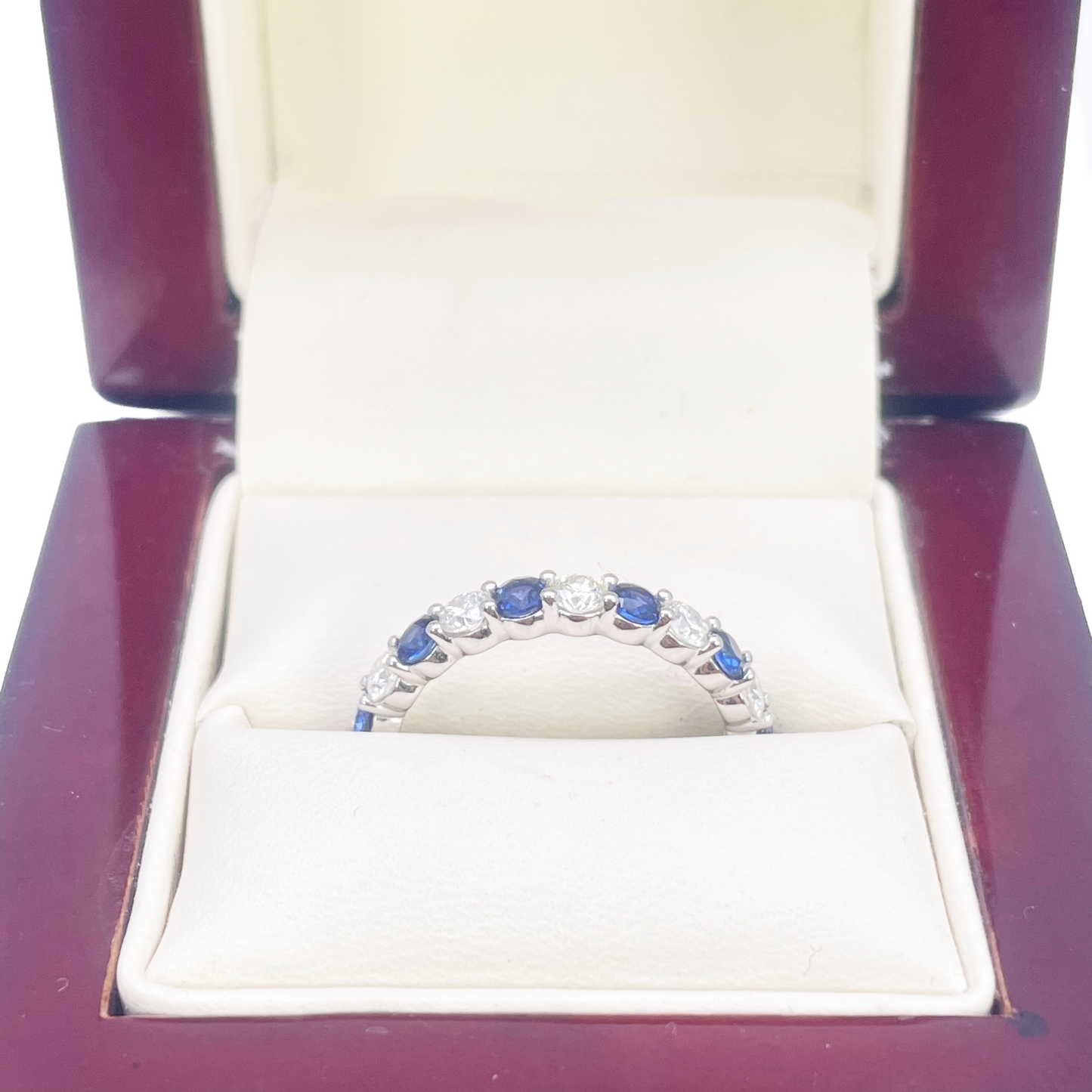 18kt gouden natuurlijke ronde diamant & saffier halve eternity stapelbare ring 1,20 ct