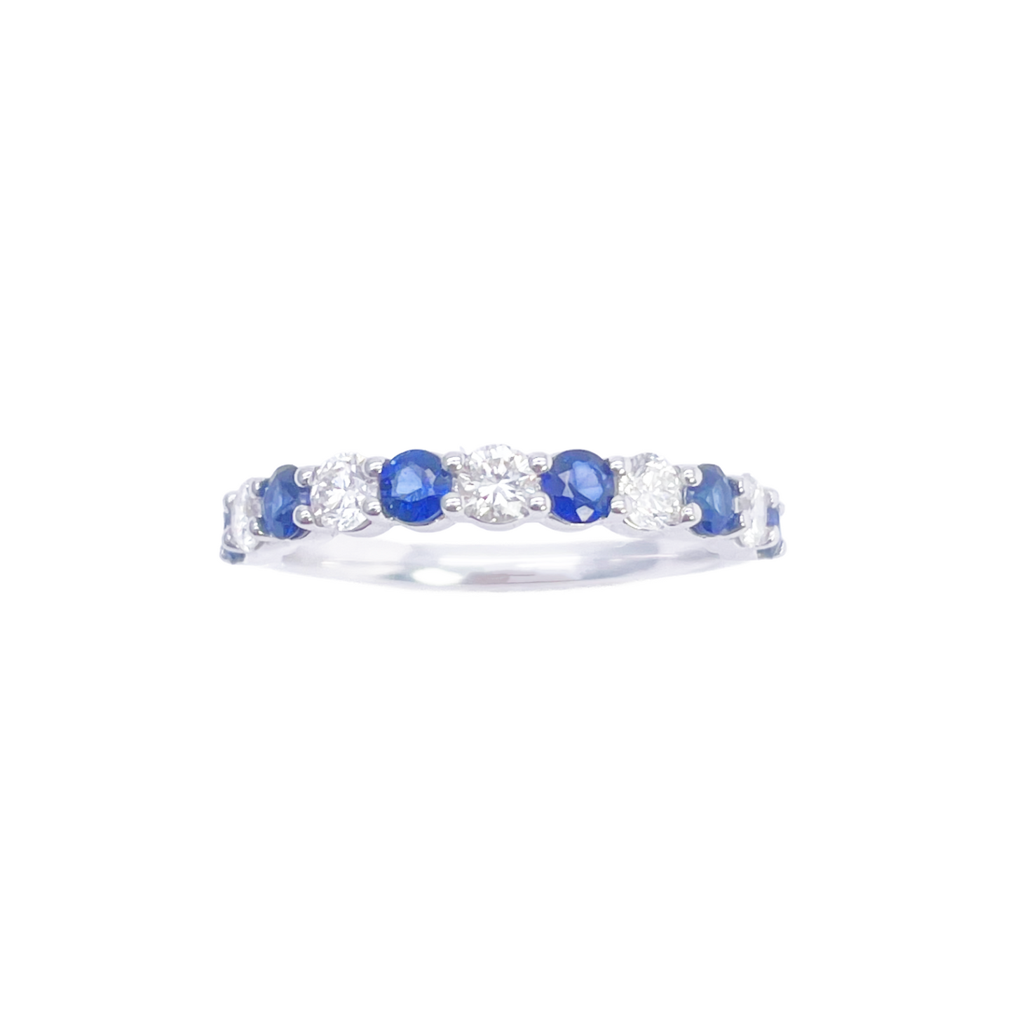 18kt gouden natuurlijke ronde diamant & saffier halve eternity stapelbare ring 1,20 ct