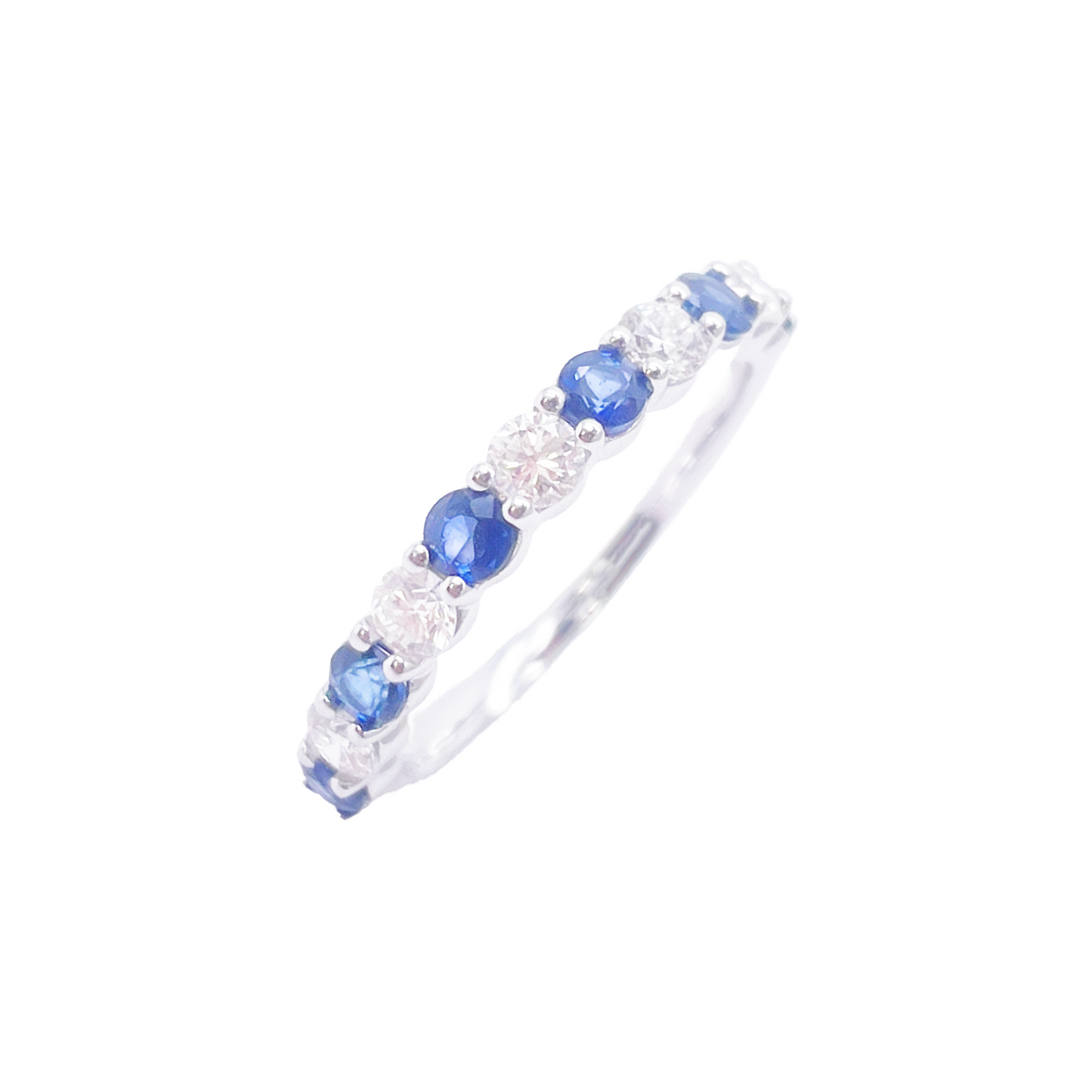 18kt gouden natuurlijke ronde diamant & saffier halve eternity stapelbare ring 1,20 ct