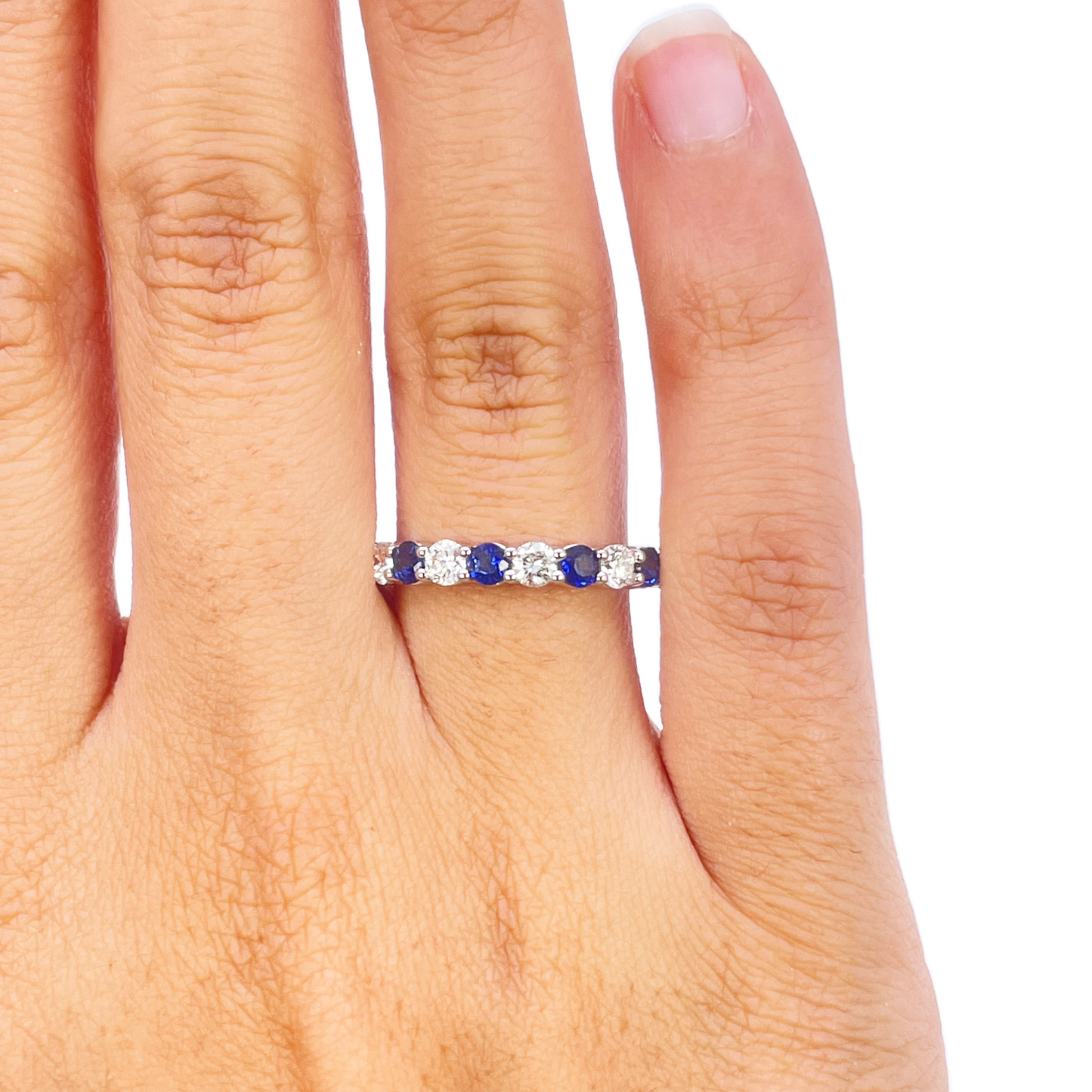 18kt gouden natuurlijke ronde diamant & saffier halve eternity stapelbare ring 1,20 ct