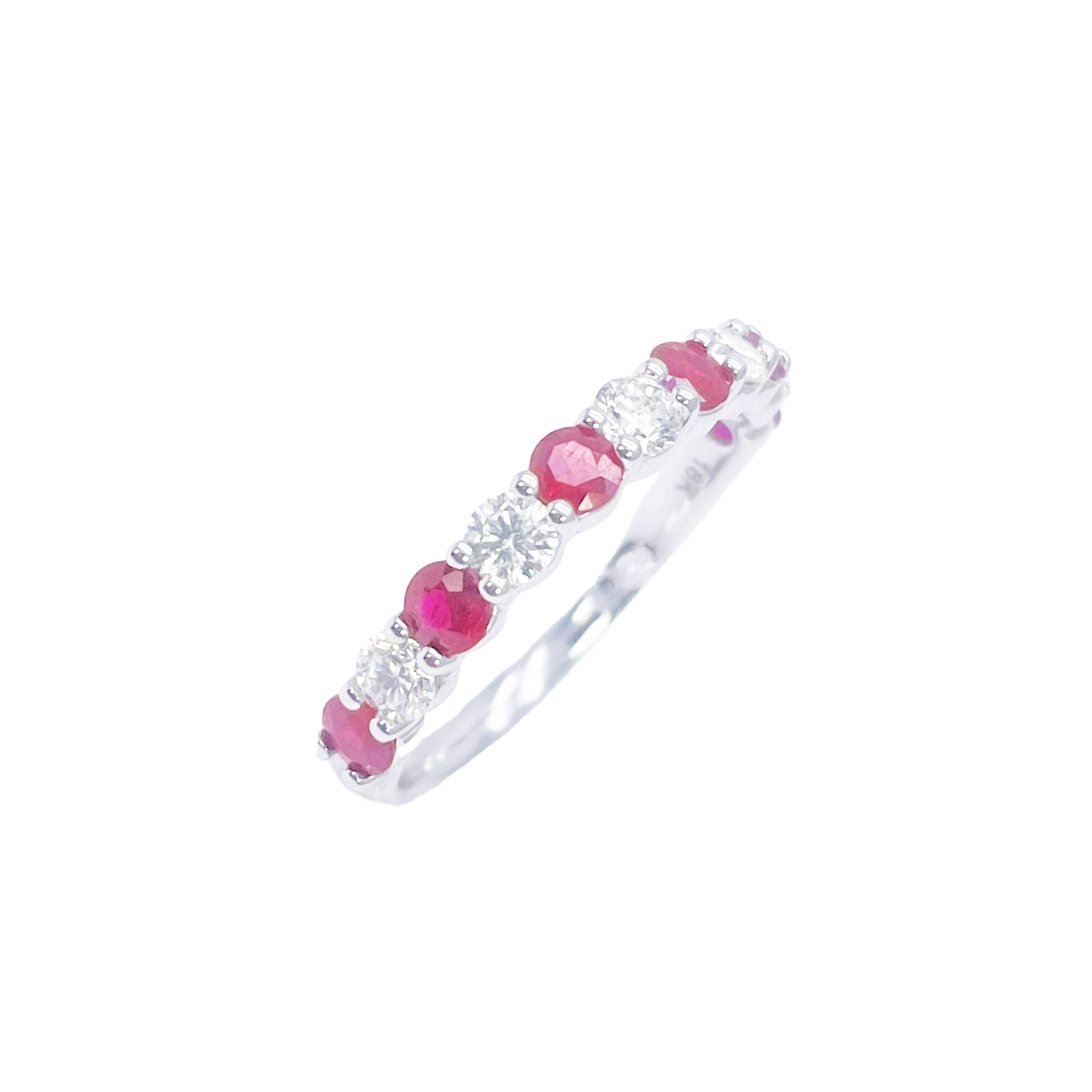 18kt gouden natuurlijke ronde diamant & robijn halve eternity stapelbare ring 1,05 ct