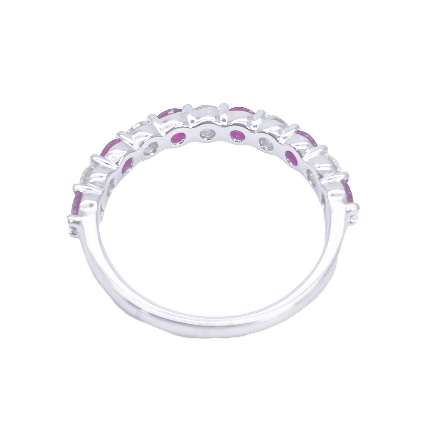 18kt gouden natuurlijke ronde diamant & robijn halve eternity stapelbare ring 1,05 ct