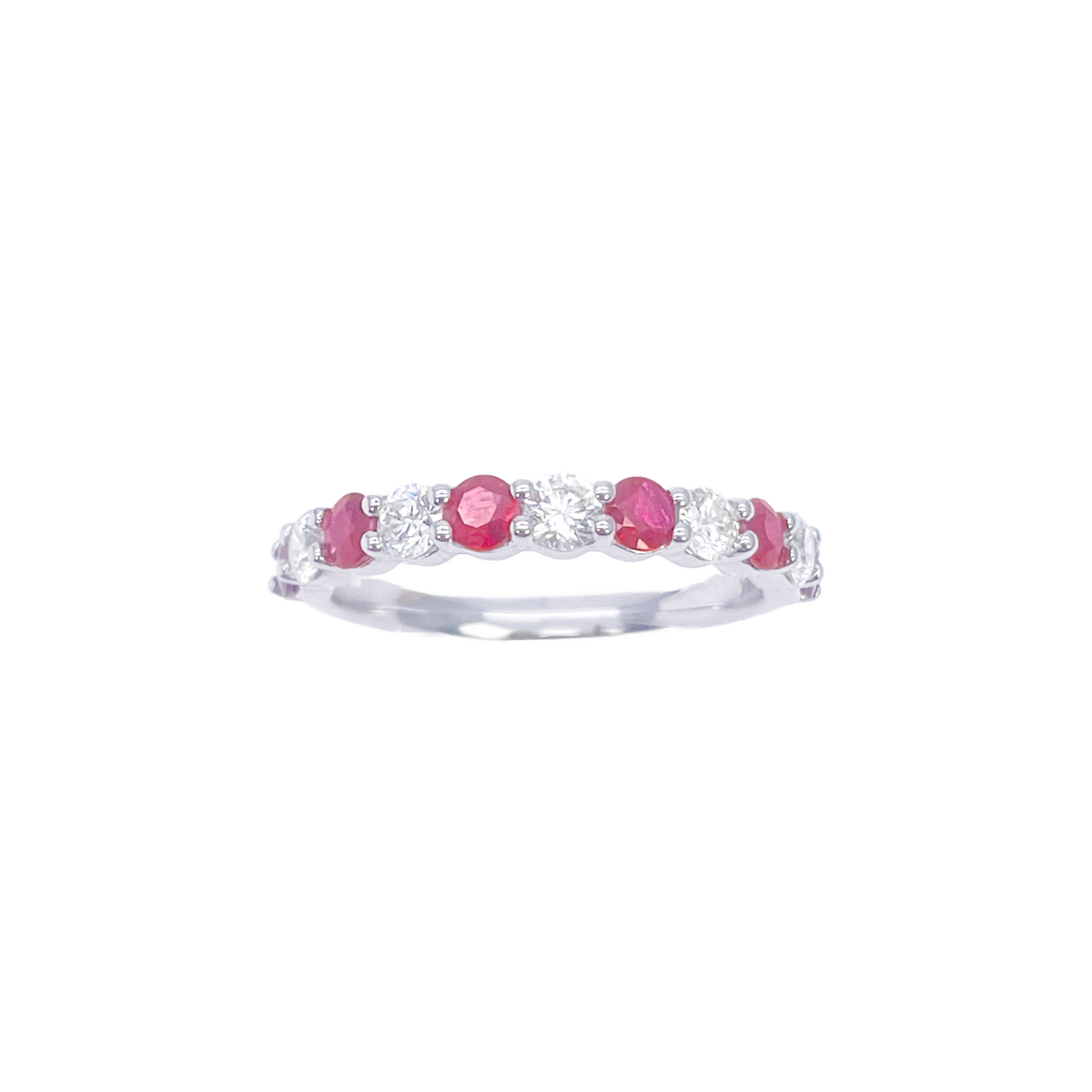 18kt gouden natuurlijke ronde diamant & robijn halve eternity stapelbare ring 1,05 ct