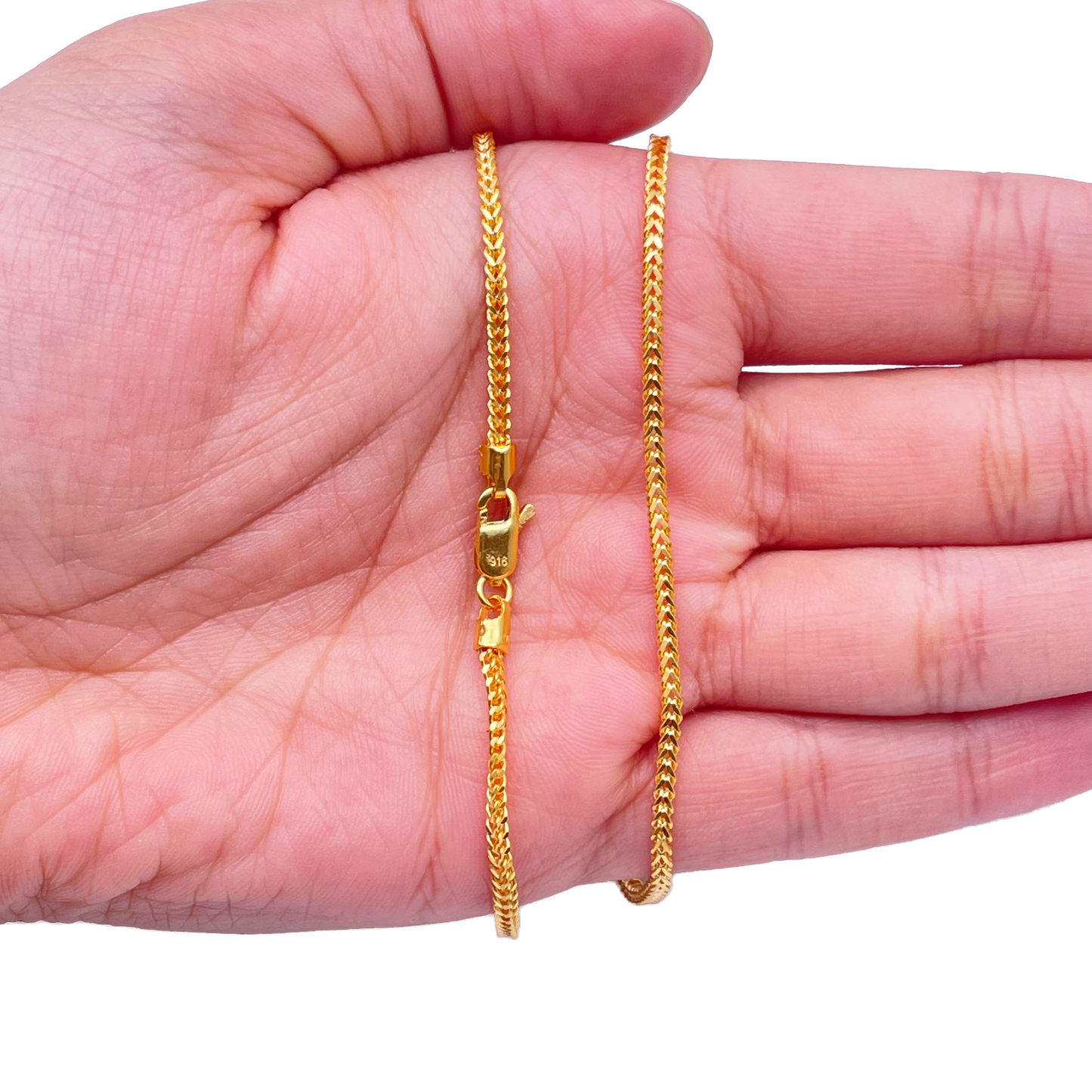 22ct Yellow Gold Foxtail Chain Necklace 22 Inches 2.2mm Width