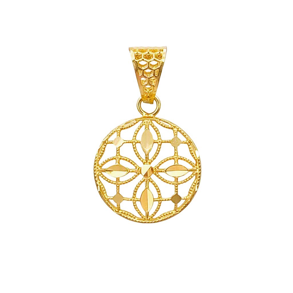 22ct Yellow Gold Milgrain Open Flower of Life Round Pendant High Polish