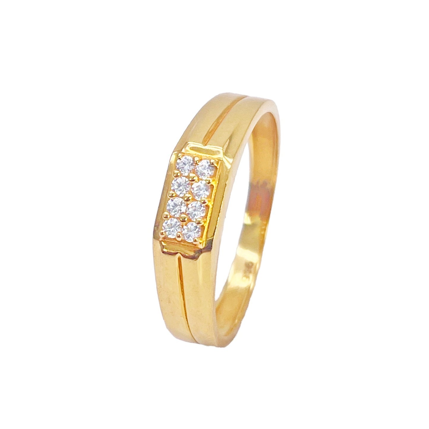 22ct Yellow Gold Mens CZ Pave Rectangle Cluster Band Ring High Polish
