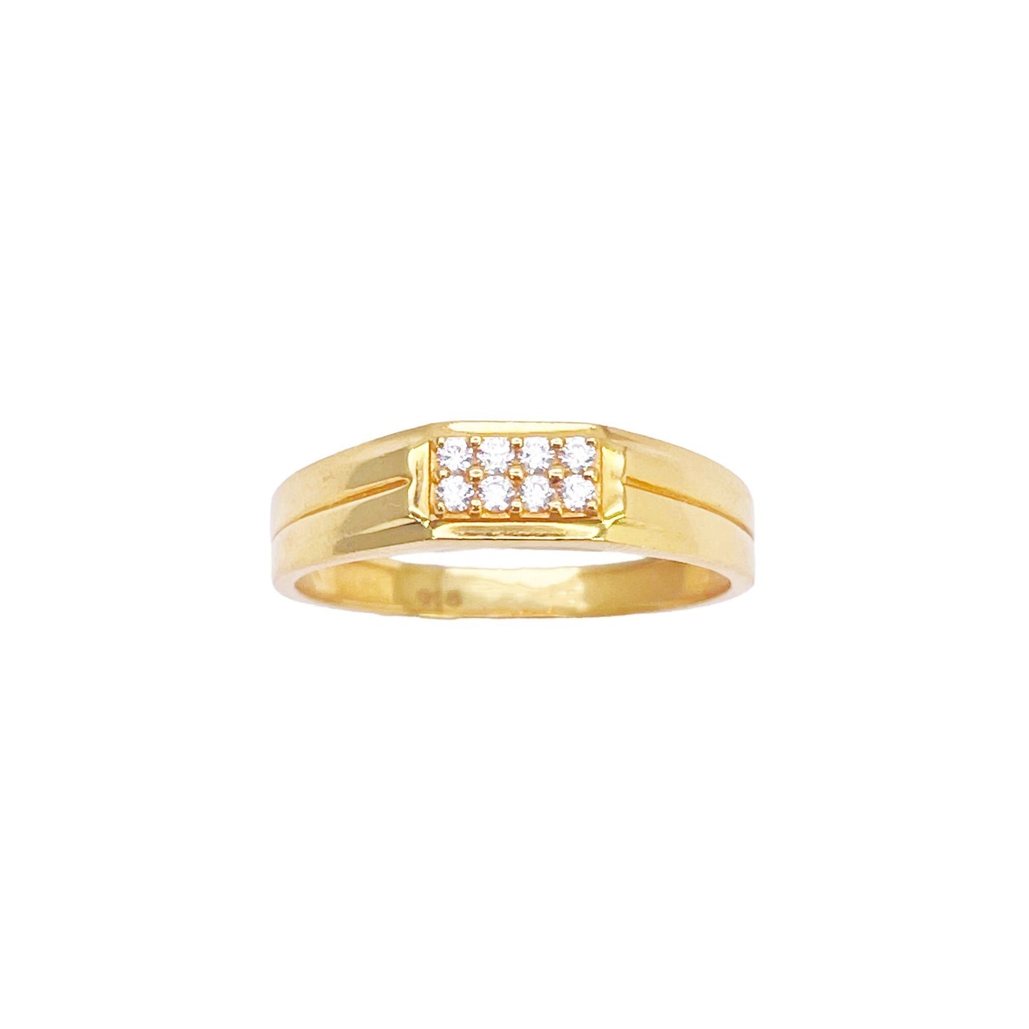 22ct Yellow Gold Mens CZ Pave Rectangle Cluster Band Ring High Polish