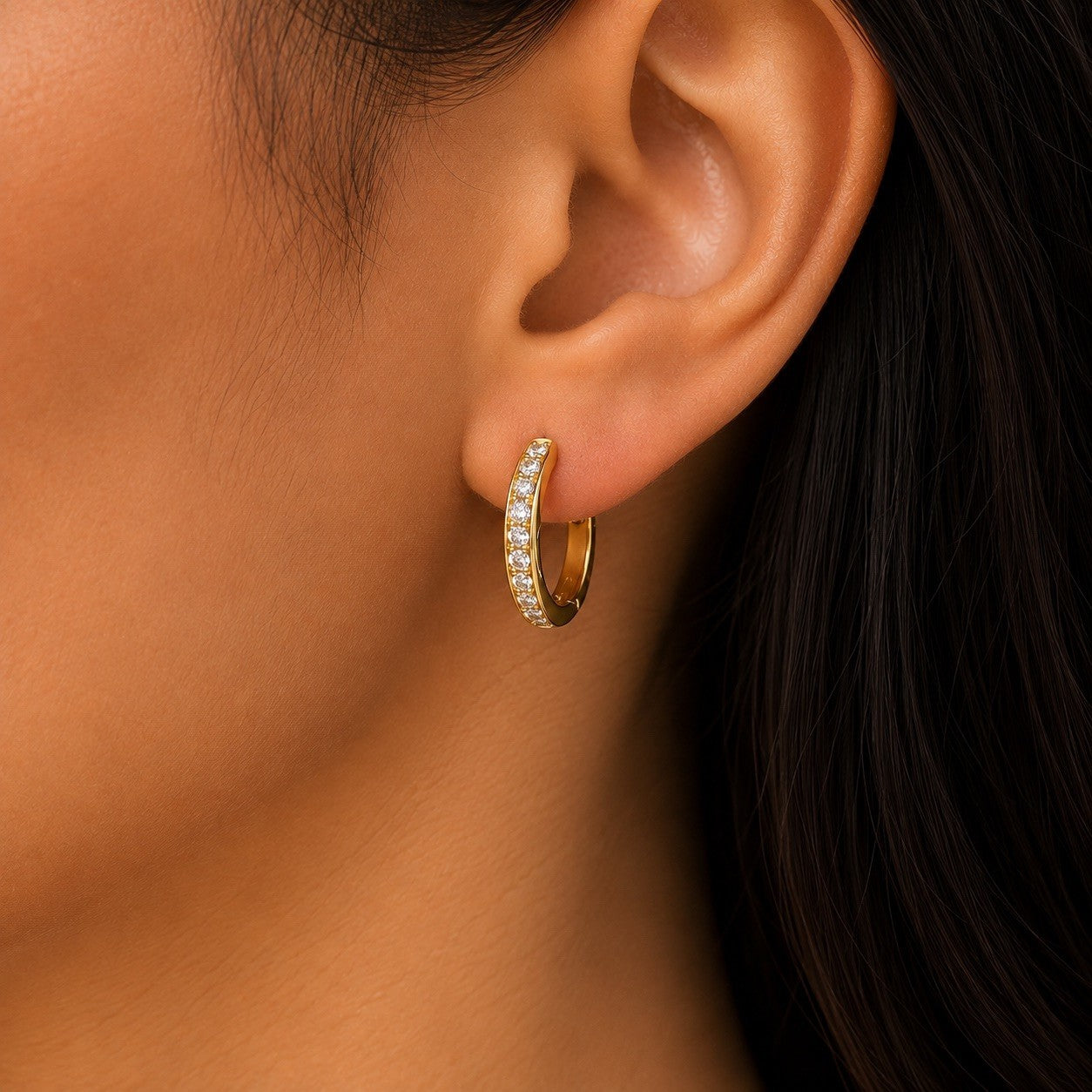 18ct Yellow Gold 0.33ct Natural Diamond Pave Set Huggie Hoop Earrings