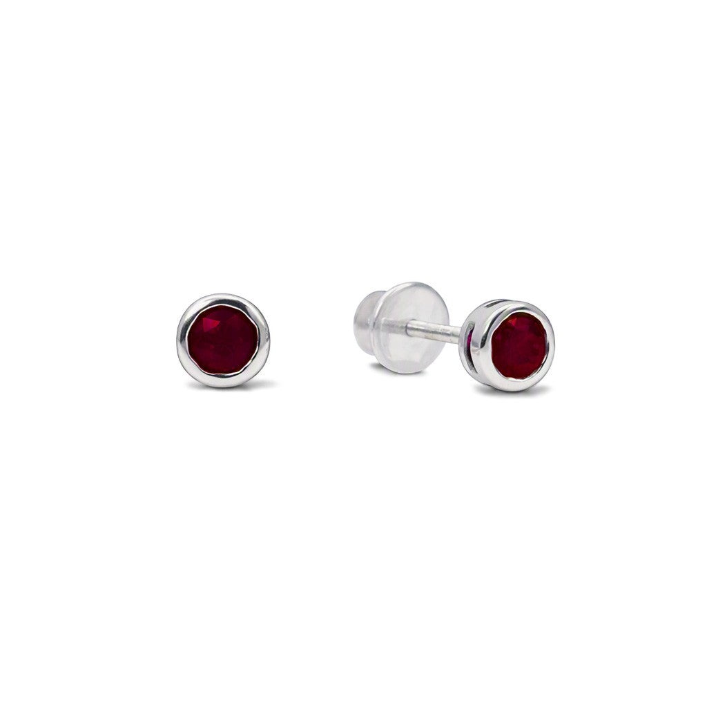 18ct White Gold Natural Ruby Solitaire Rubover Bezel Stud Earrings 0.47ct