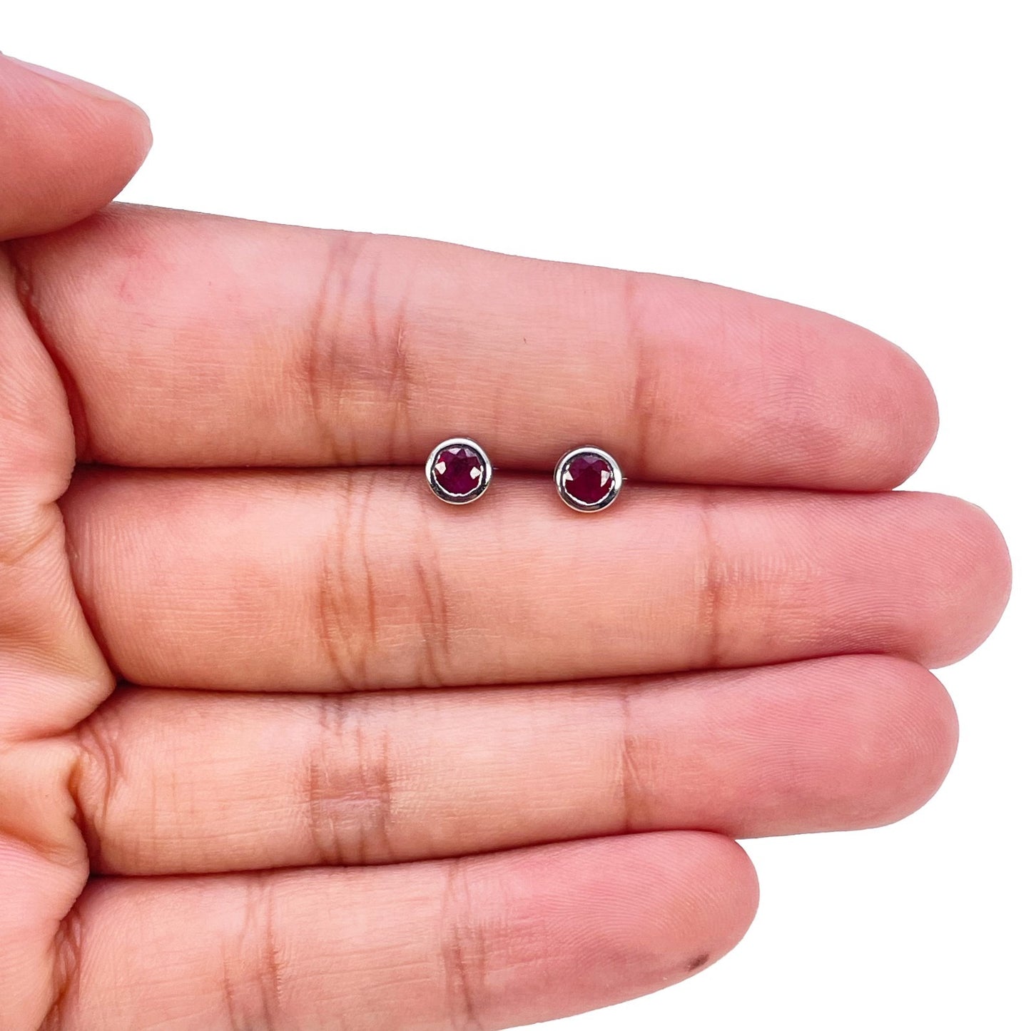 18ct White Gold Natural Ruby Solitaire Rubover Bezel Stud Earrings 0.47ct